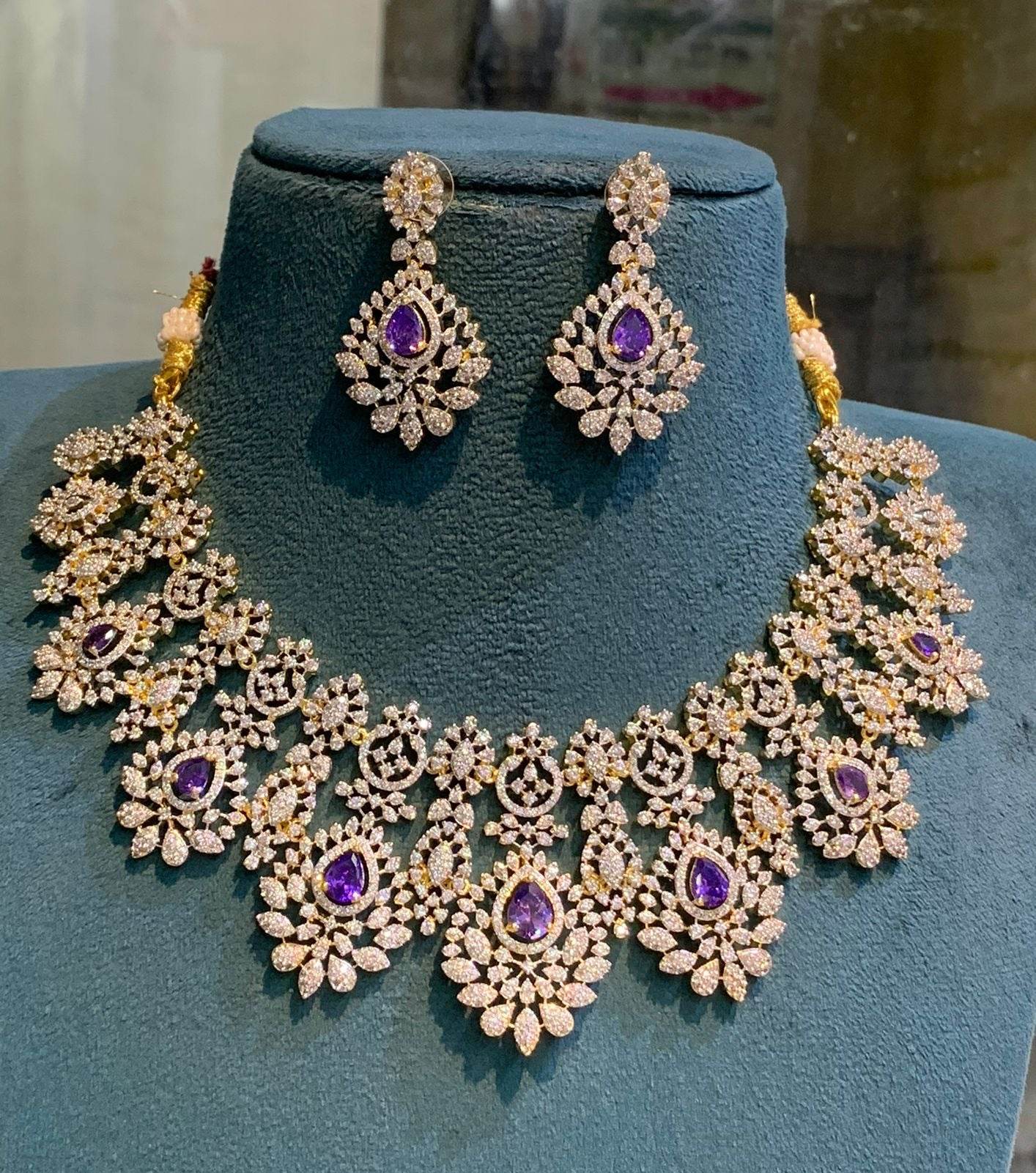 American Diamond Stones Bridal Necklace - Nakshatra Jewels