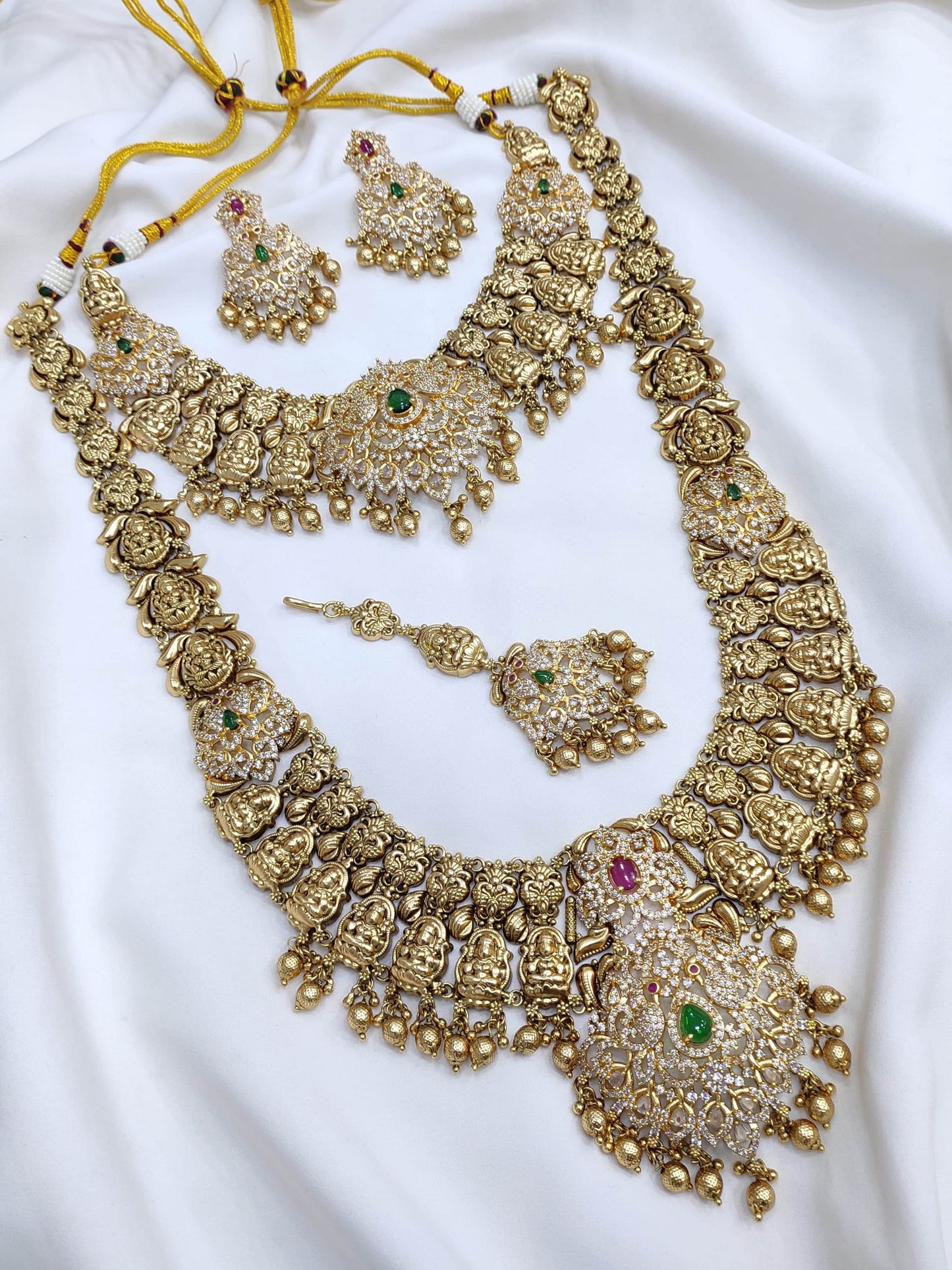 Nagasi Work with Kempu & AD Stones Bridal Combo - Nakshatra Jewels