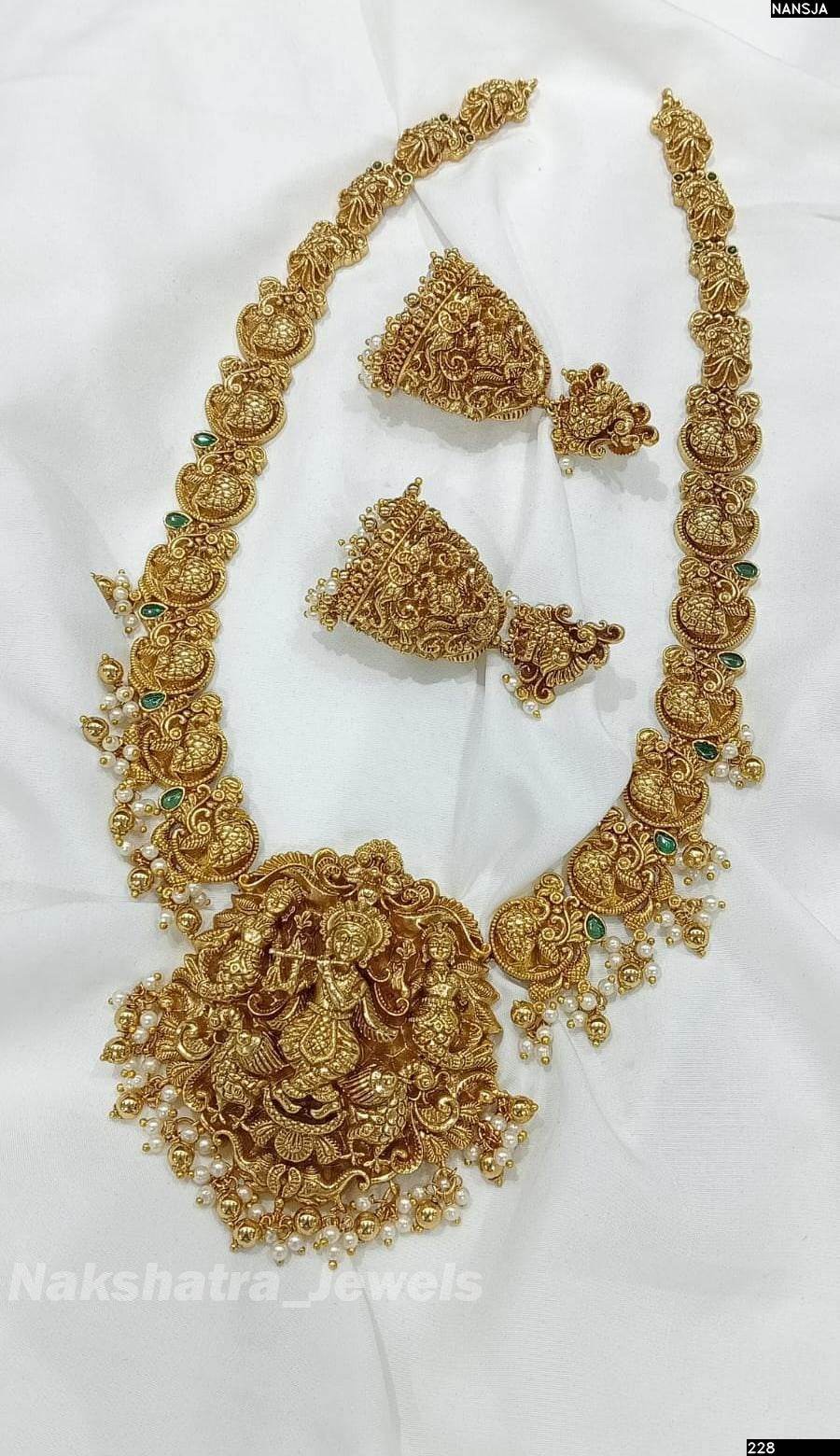 Nakshi Work with AD Stones Bridal Haram - Nakshatra Jewels