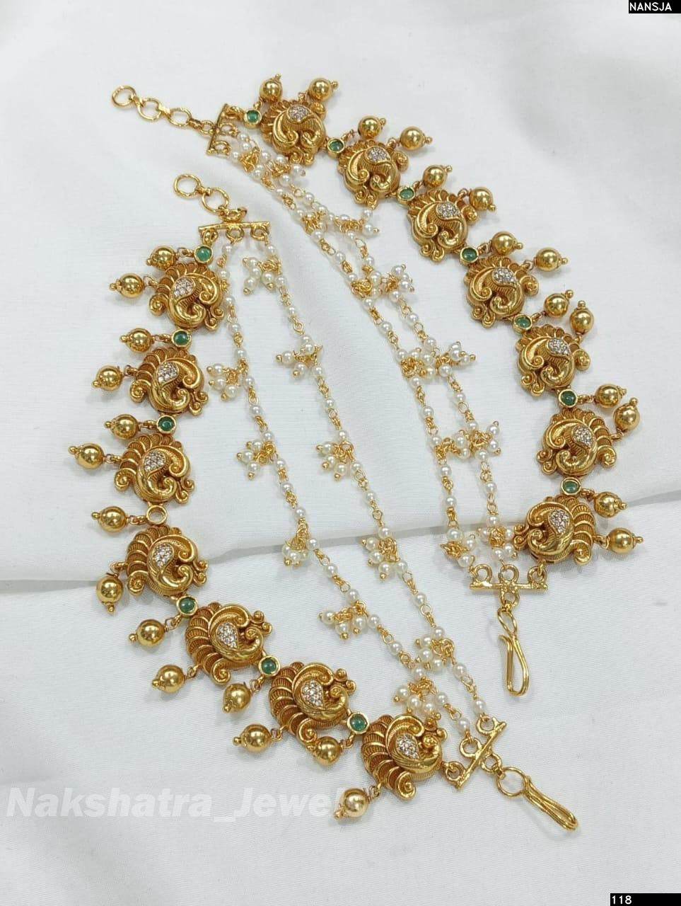 Premium Matt with Kempu Stones Ear Chains - Nakshatra Jewels