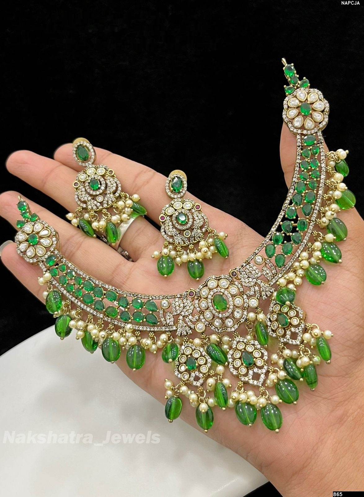 Victorian Polish AD Stones Bridal Necklace - Nakshatra Jewels