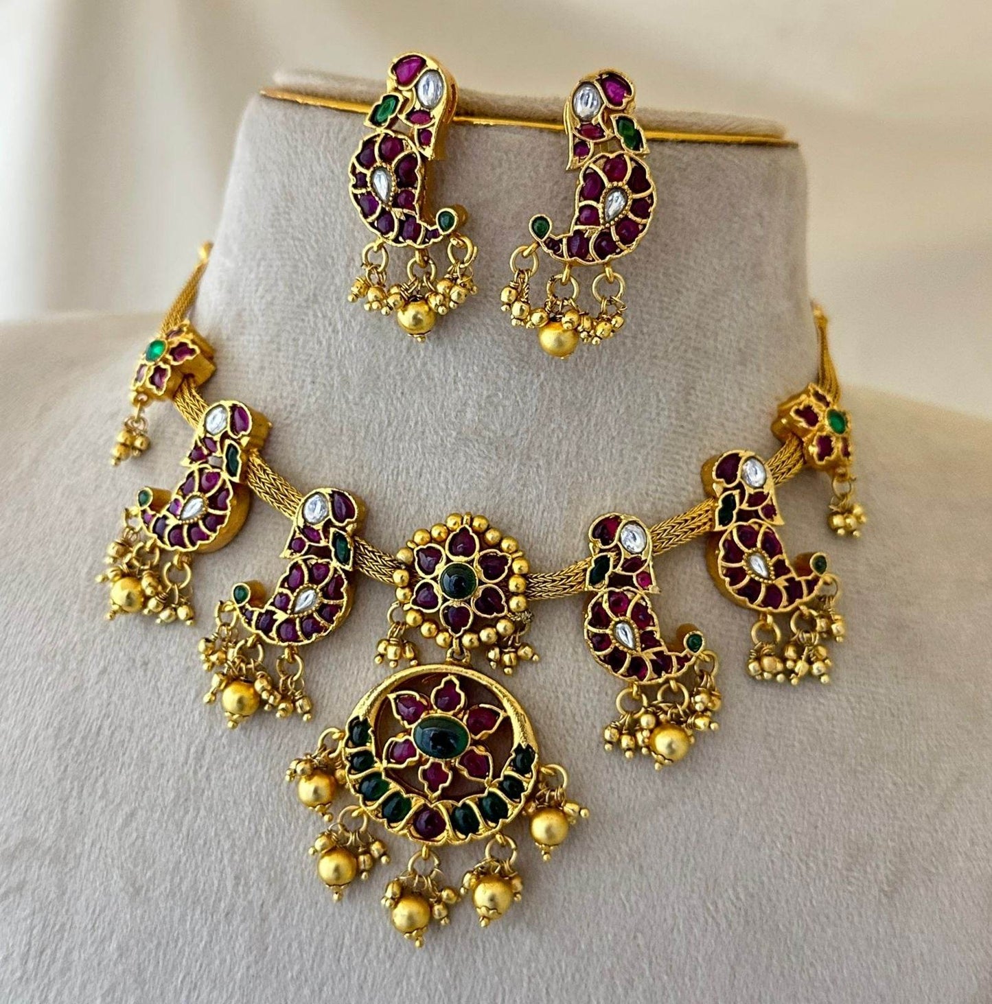 Nagasi Work with Kempu Stones Bridal Necklace - Nakshatra Jewels
