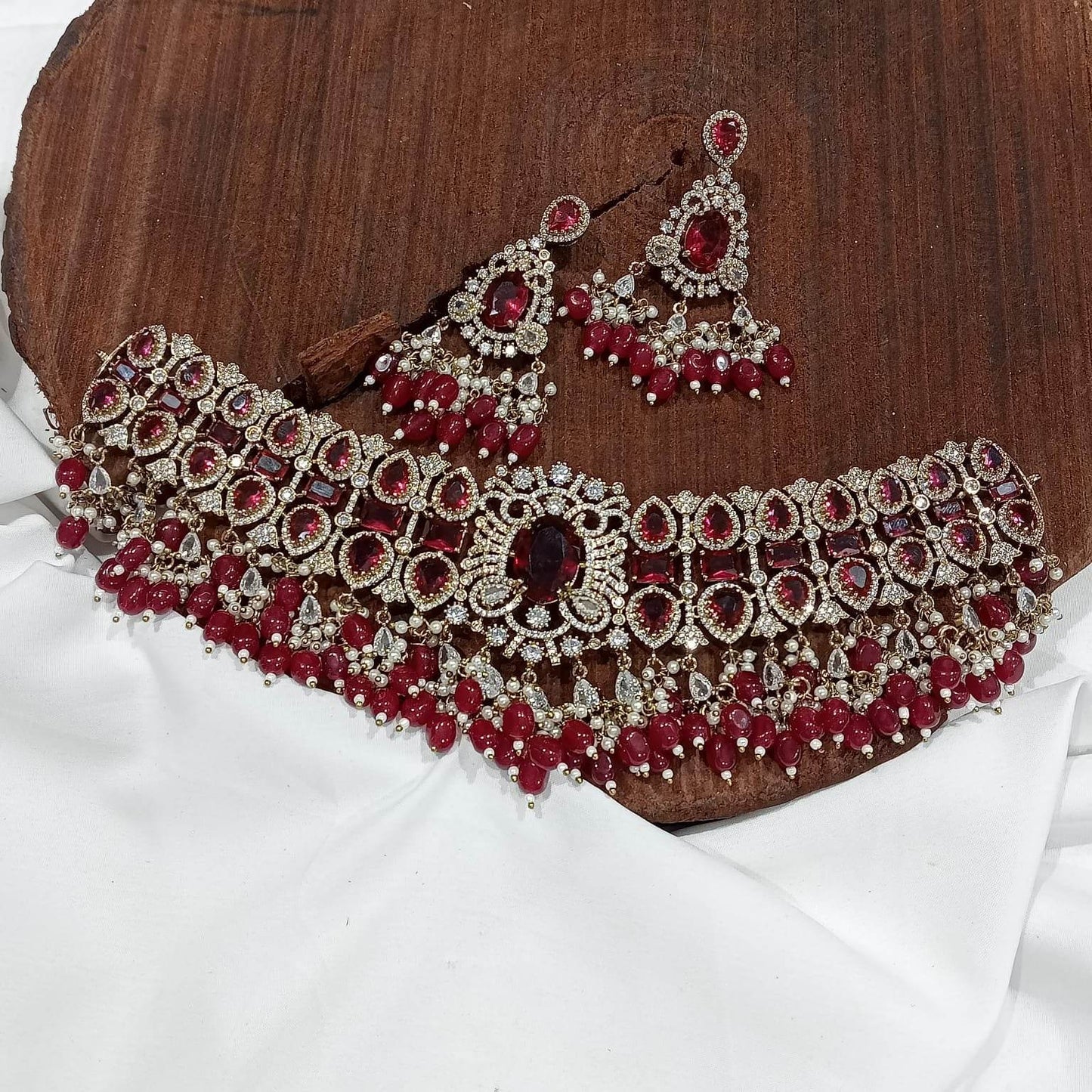 Victorian Polish with AD Stones Bridal Choker - Nakshatra Jewels