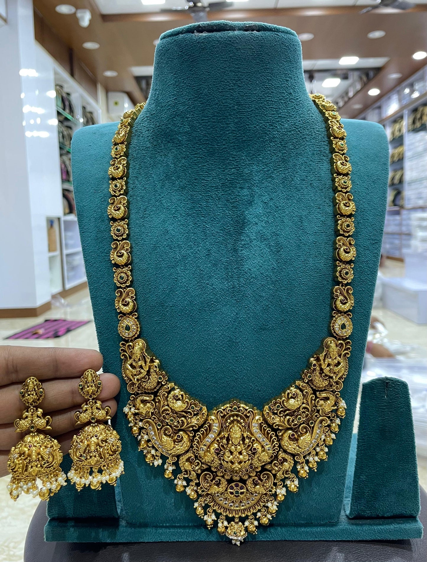 Nakshi Work with Kempu and AD Stones Bridal Haram