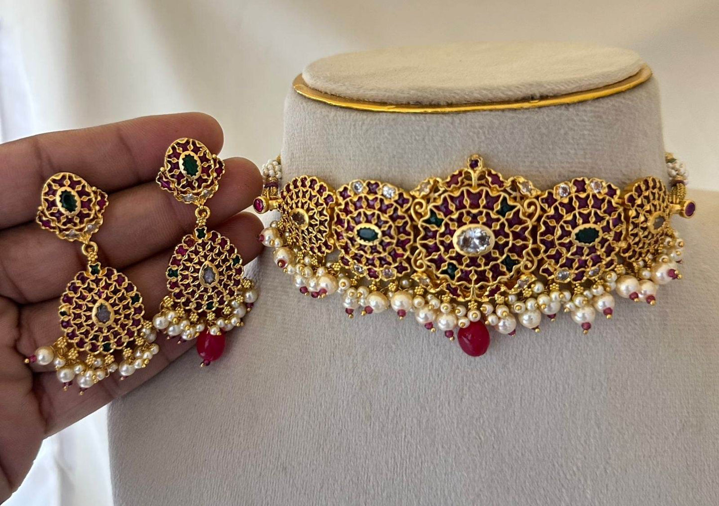 Nagasi Work with Kempu Stones Bridal Necklace - Nakshatra Jewels