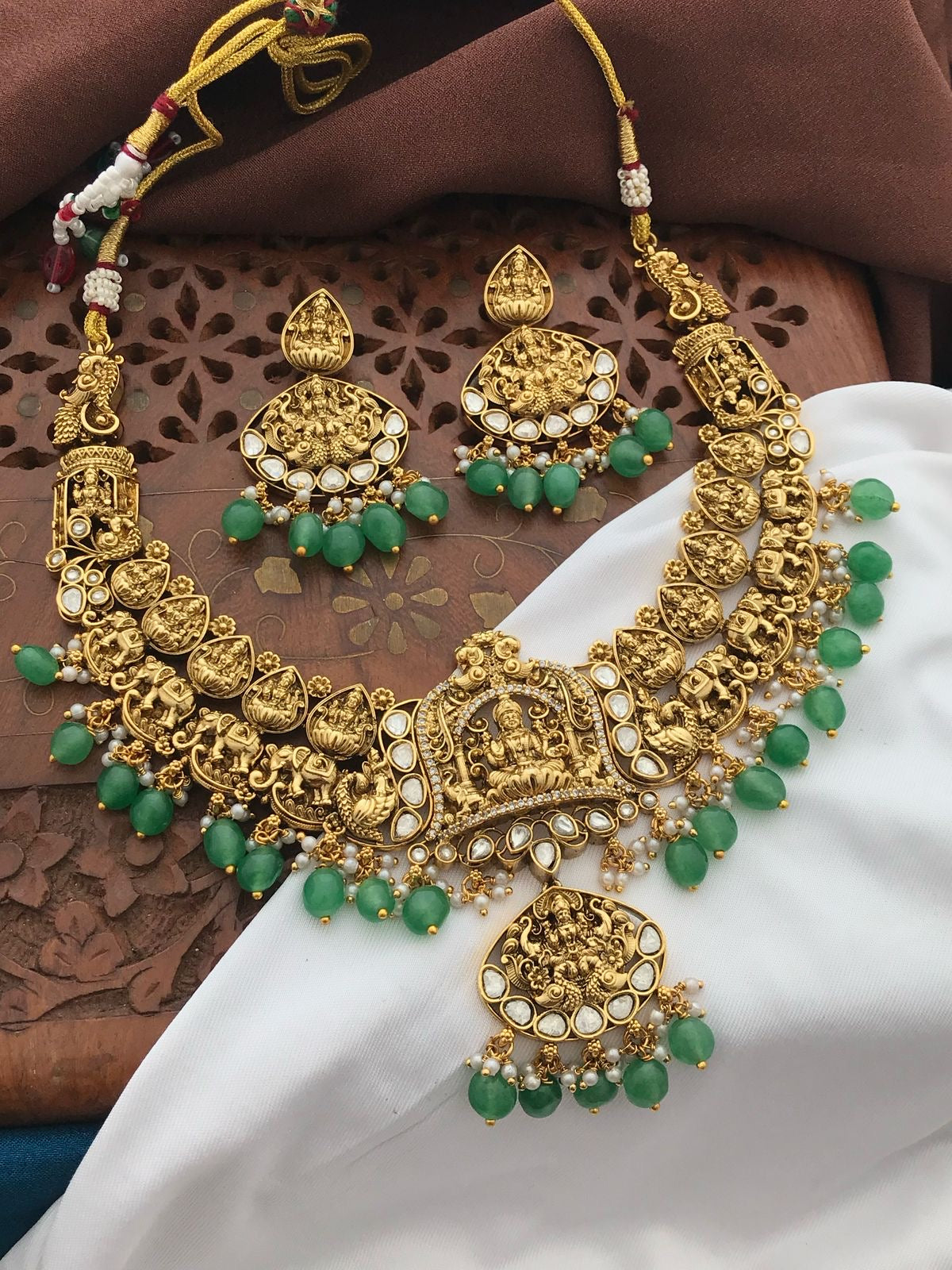 Nakshi Work with Kempu Stones Necklace
