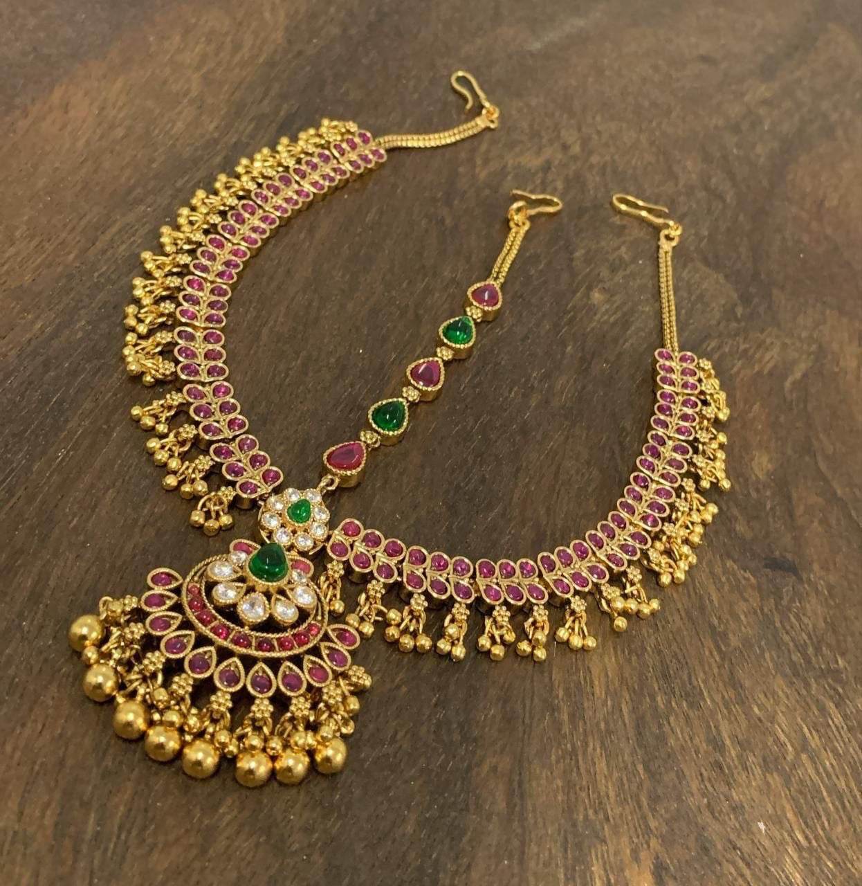 Nagasi work with Kempu Stones Headset - Nakshatra Jewels
