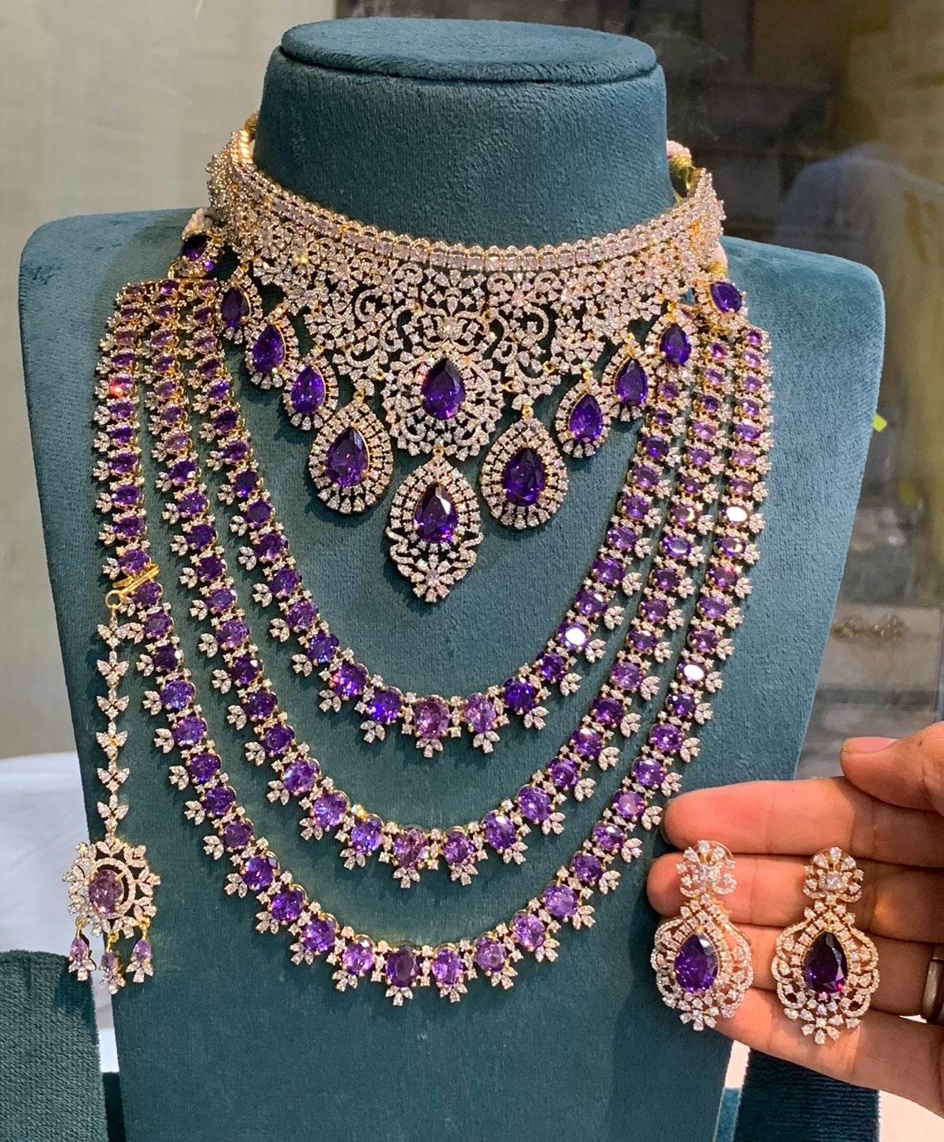 American Diamond Stones Bridal Combo Set - Nakshatra Jewels