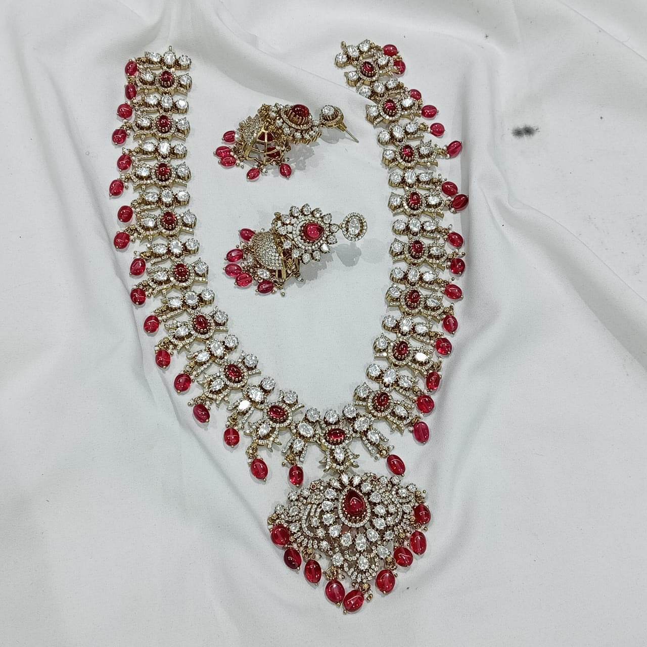 Victorian Polish AD & Moissanite Stones Bridal Haram - Nakshatra Jewels