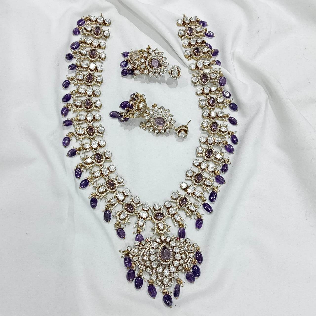 Victorian Polish AD & Moissanite Stones Bridal Haram - Nakshatra Jewels