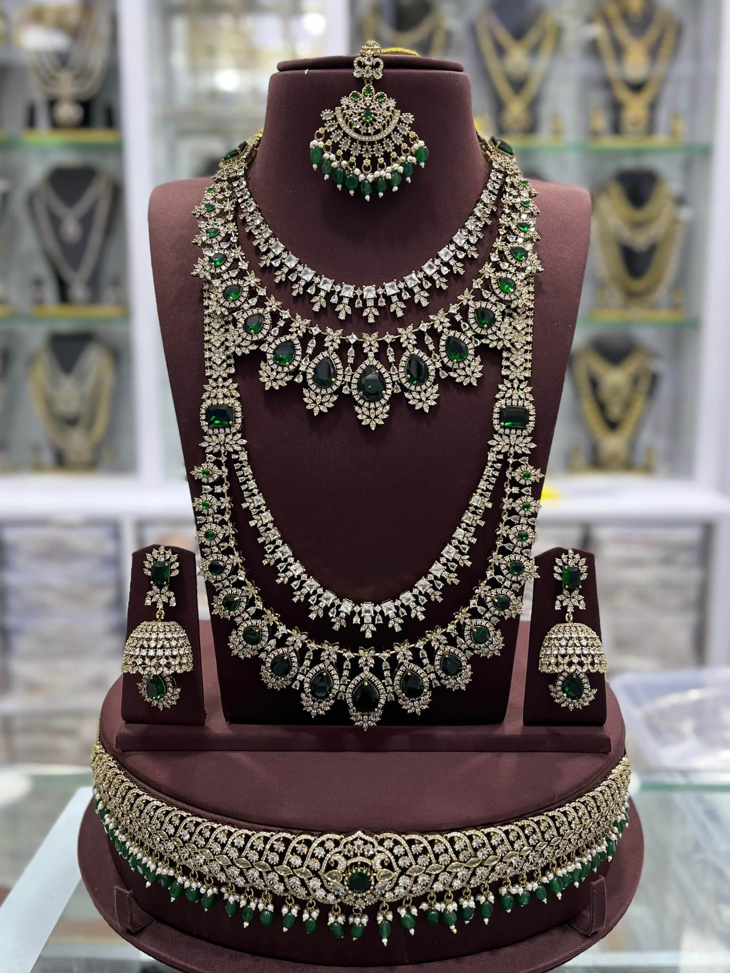 Victorian Polish With Mossianite & AD Stones Bridal Set - Nakshatra Jewels