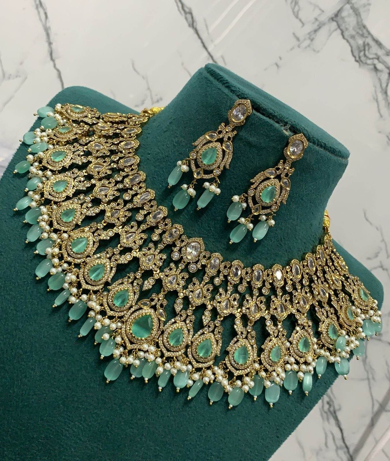 Victorian Polish with AD Stones Bridal Choker - Nakshatra Jewels
