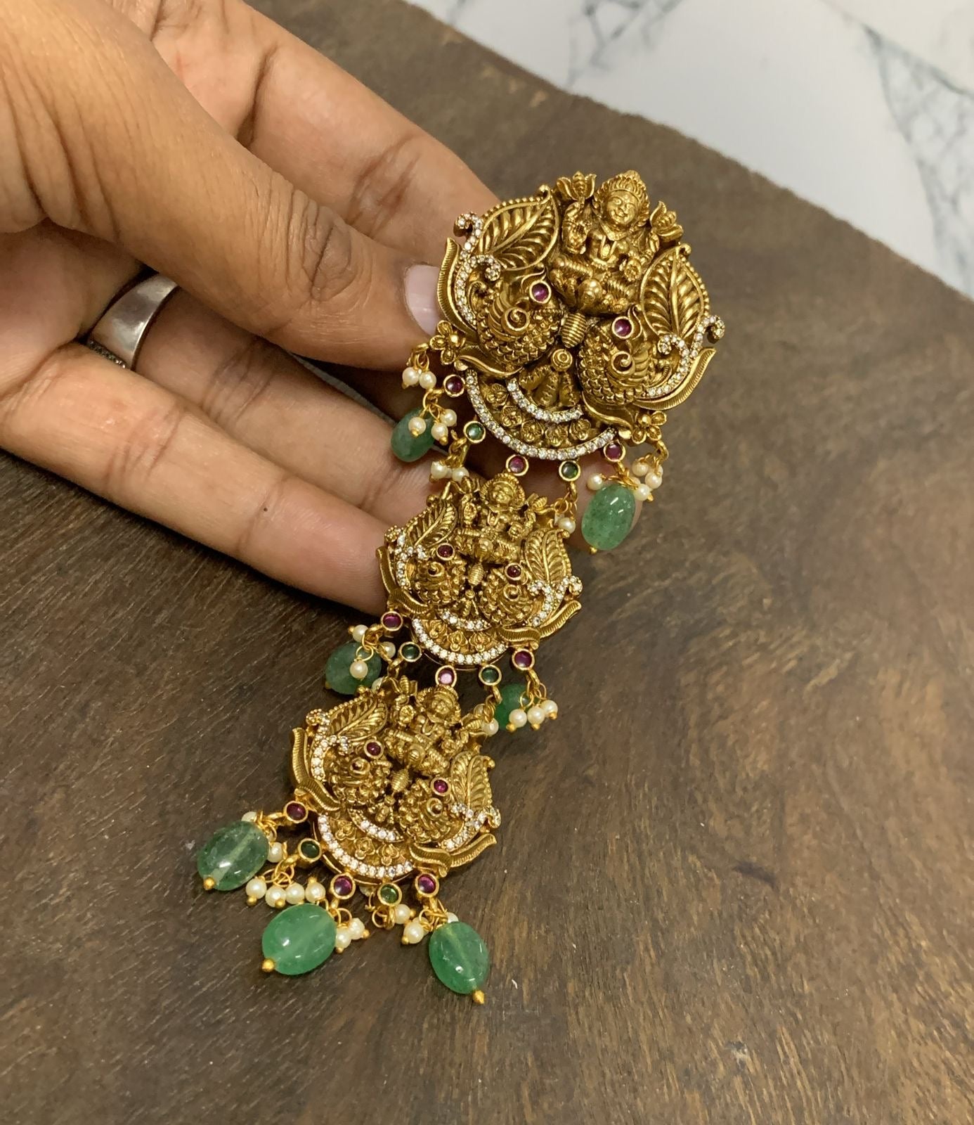 Hair Accessories - (Premium Nakshi work with Kempu Stone)