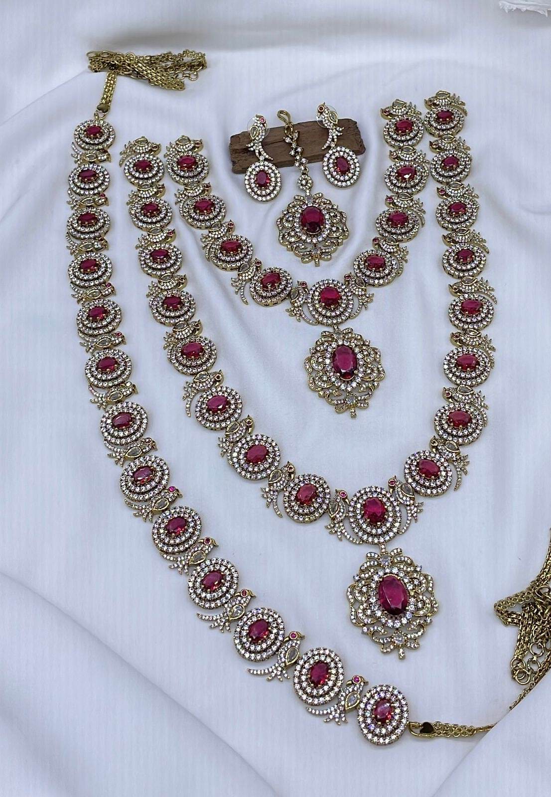 Victorian Polish with AD Stones Bridal Combo Set - Nakshatra Jewels