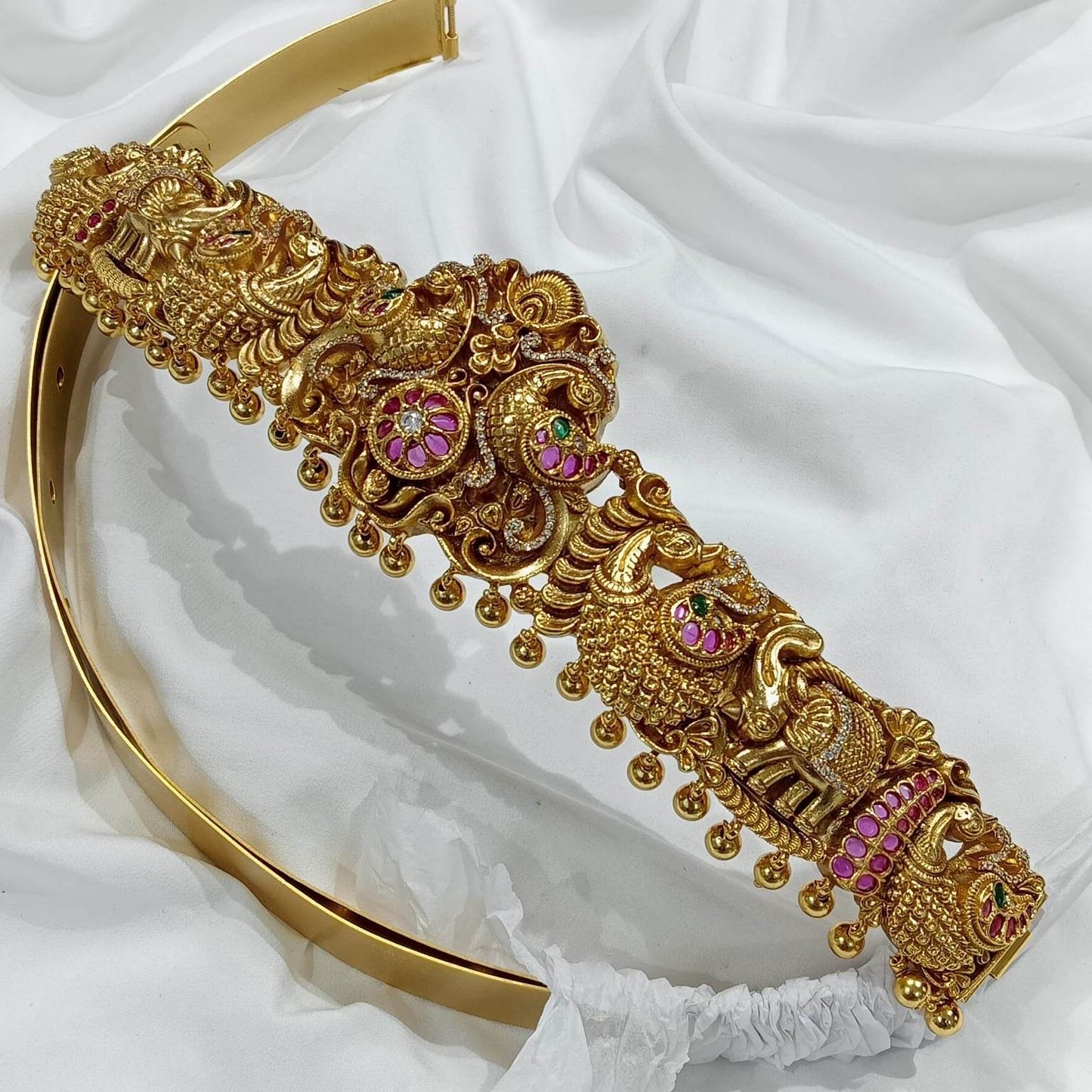 Nagasi work with Kempu Stones Bridal Hip Belt - Nakshatra Jewels