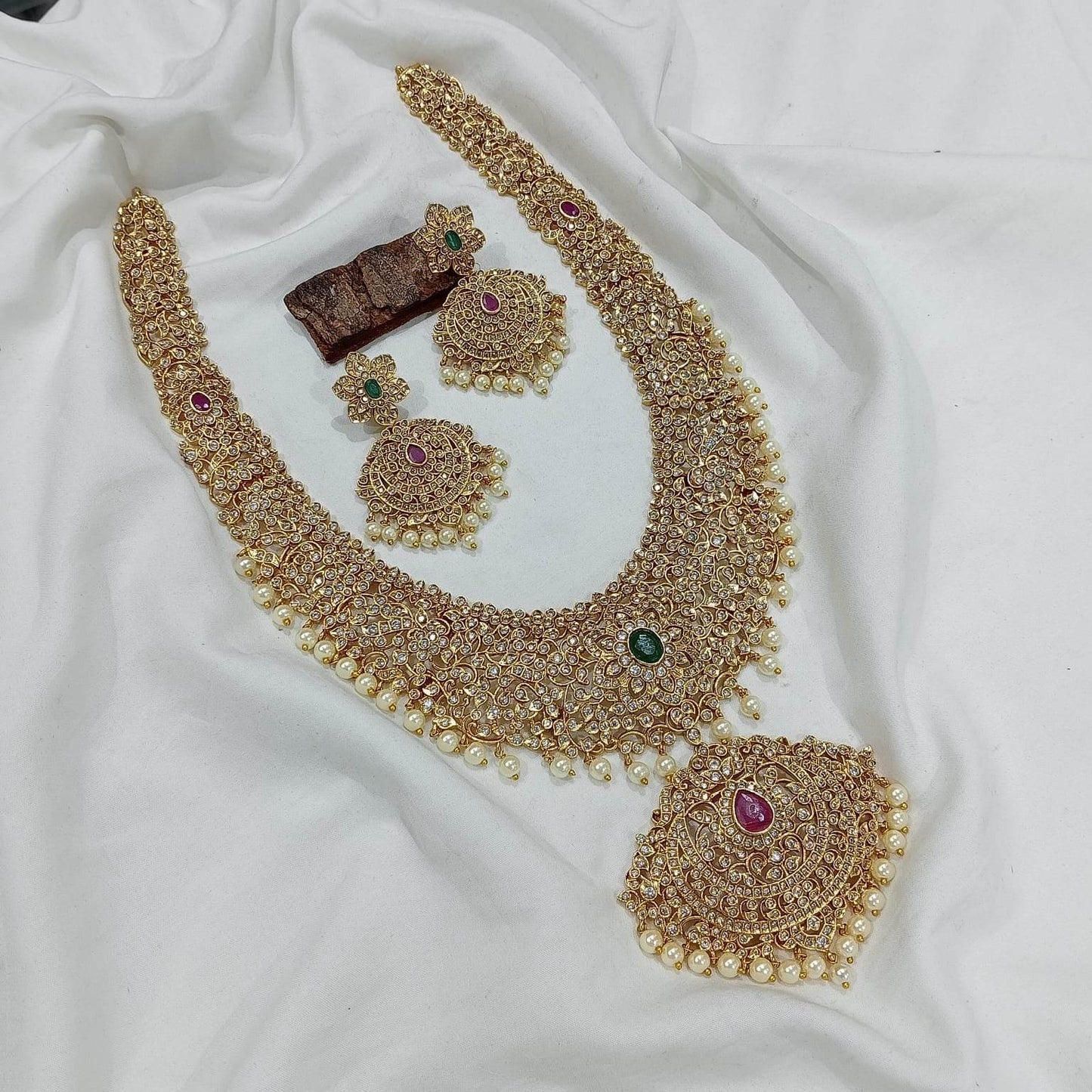 Nakshi work with AD Stones Bridal Haram - Nakshatra Jewels