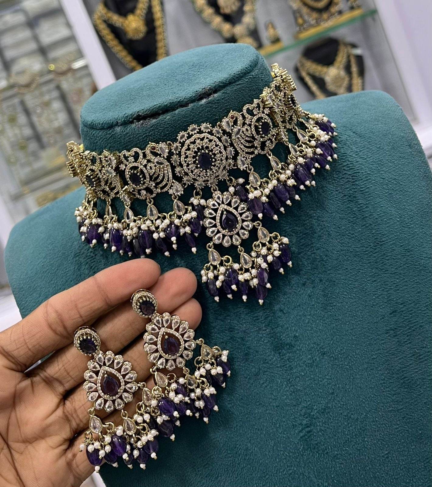 Victorian Polish AD Stones Choker - Nakshatra Jewels