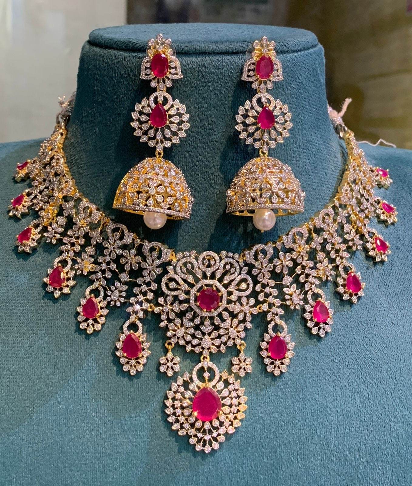 American Diamond Stones Bridal Neck Set - Nakshatra Jewels