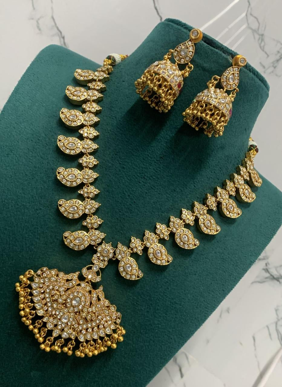 Nakshi Work with Kempu Stones Two Sided Necklace