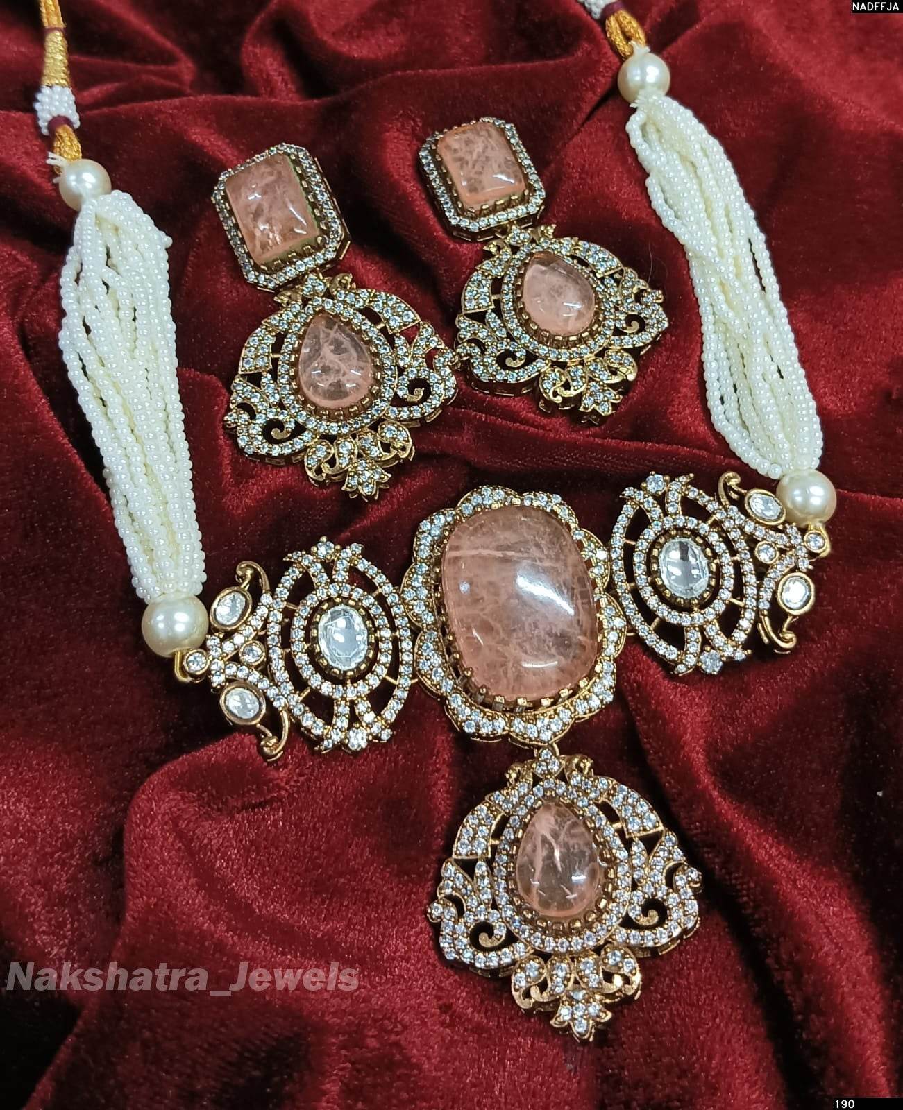 Victorian Polish AD & Moissanite Stones Bridal Choker - Nakshatra Jewels