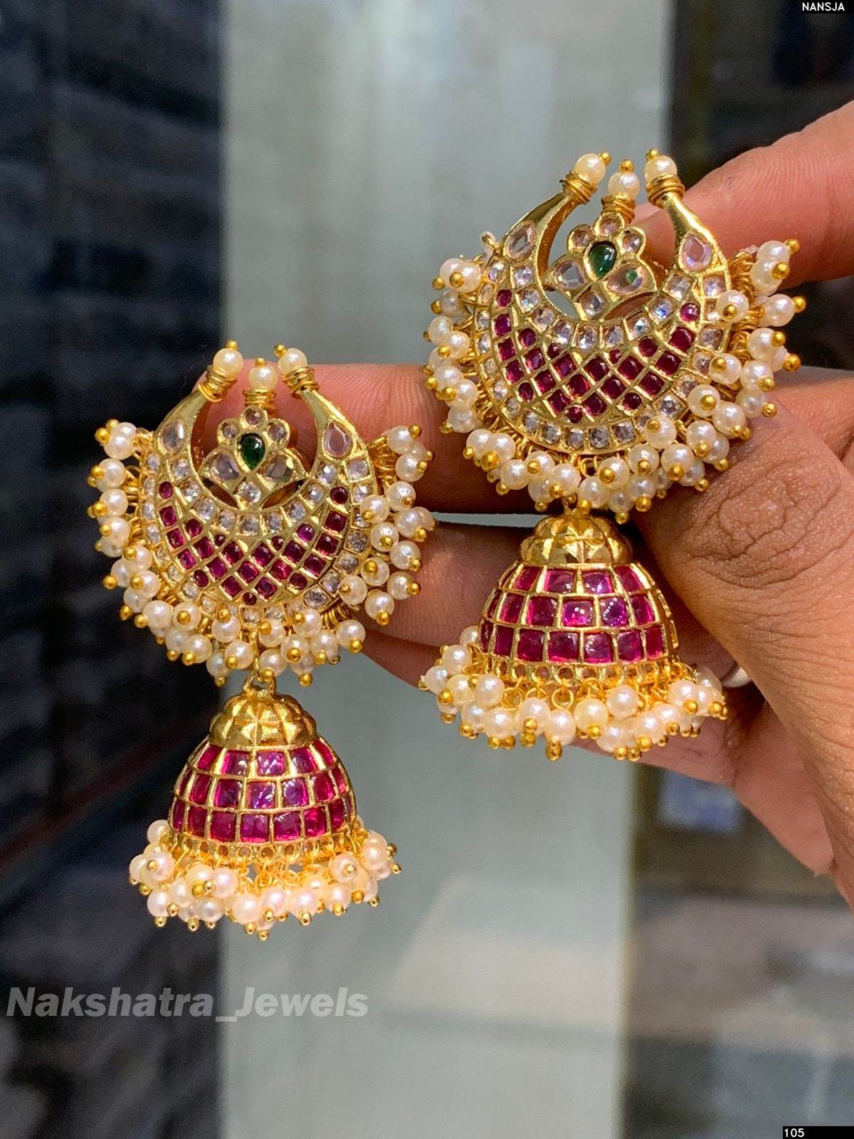Premium Matt with Kempu Stones Earrings - Nakshatra Jewels