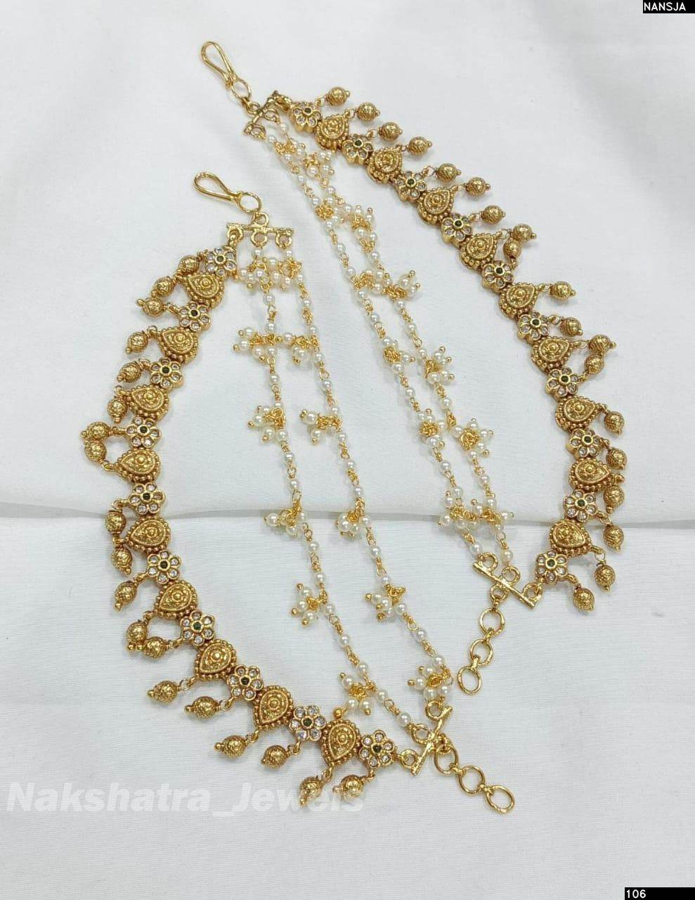 Premium Matt with Kempu Stones Ear Chains - Nakshatra Jewels