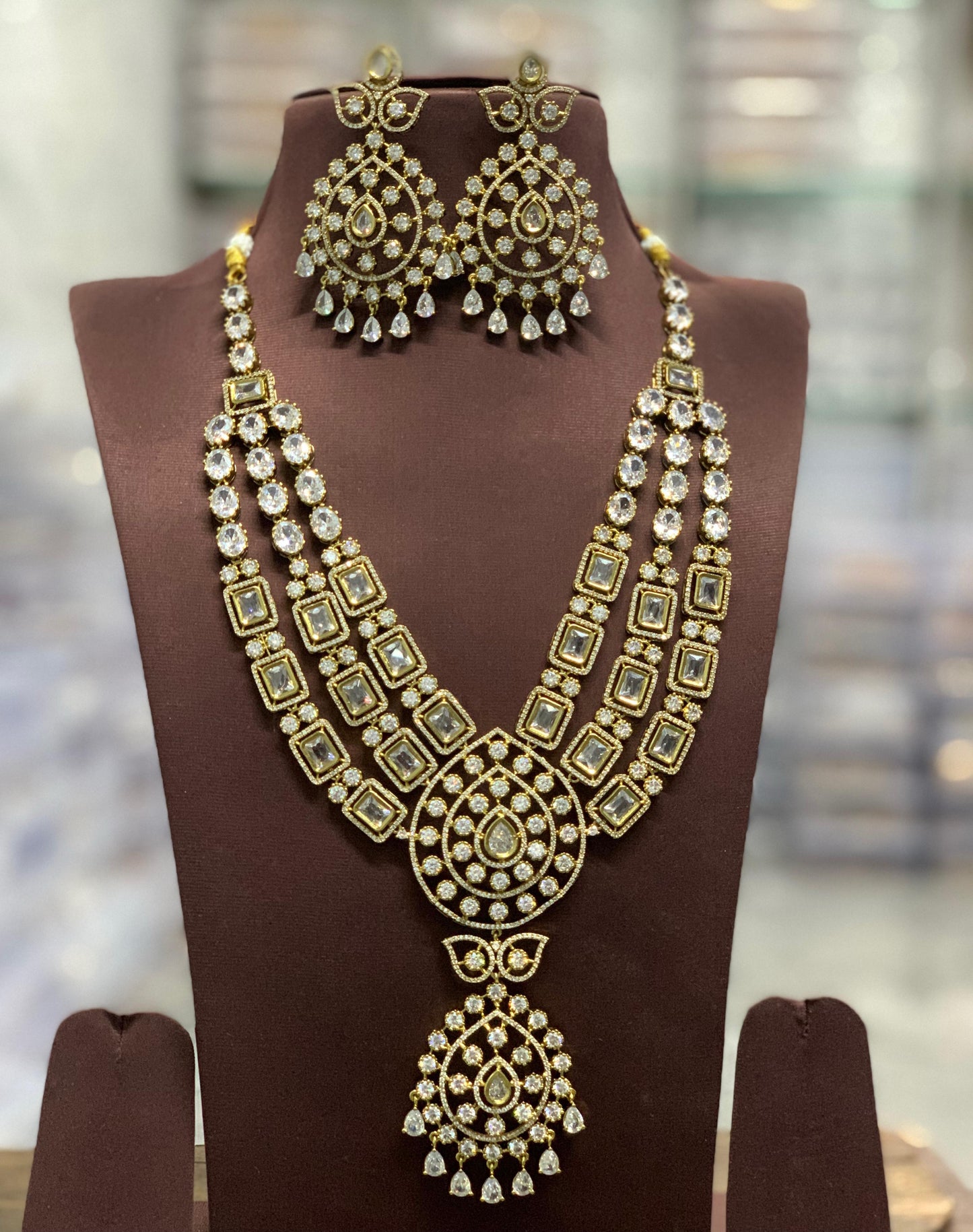 Victorian Polish AD and Mossianite Stones Bridal Layer Haram