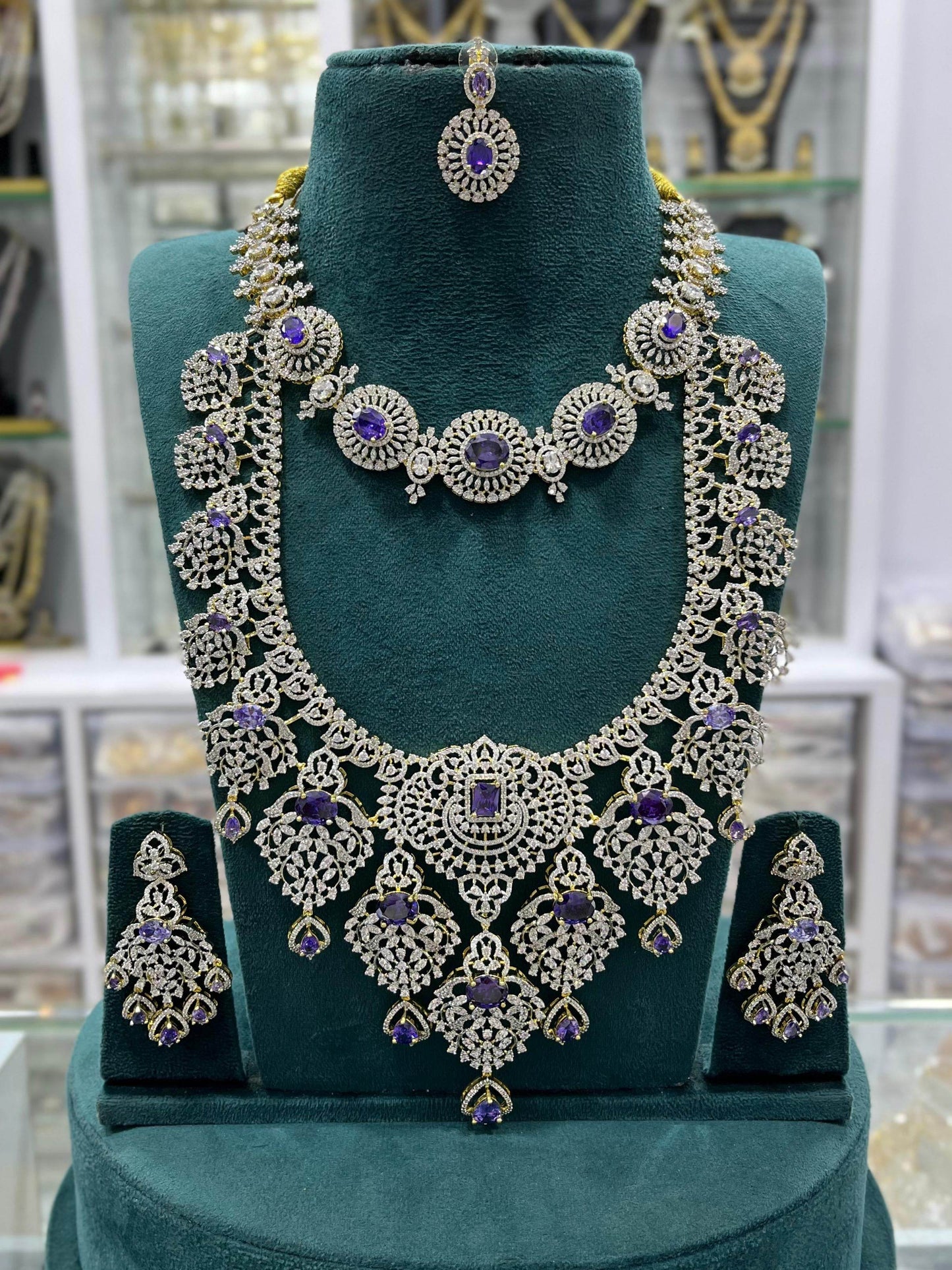 American Diamond Stones Bridal Combo Set - Nakshatra Jewels