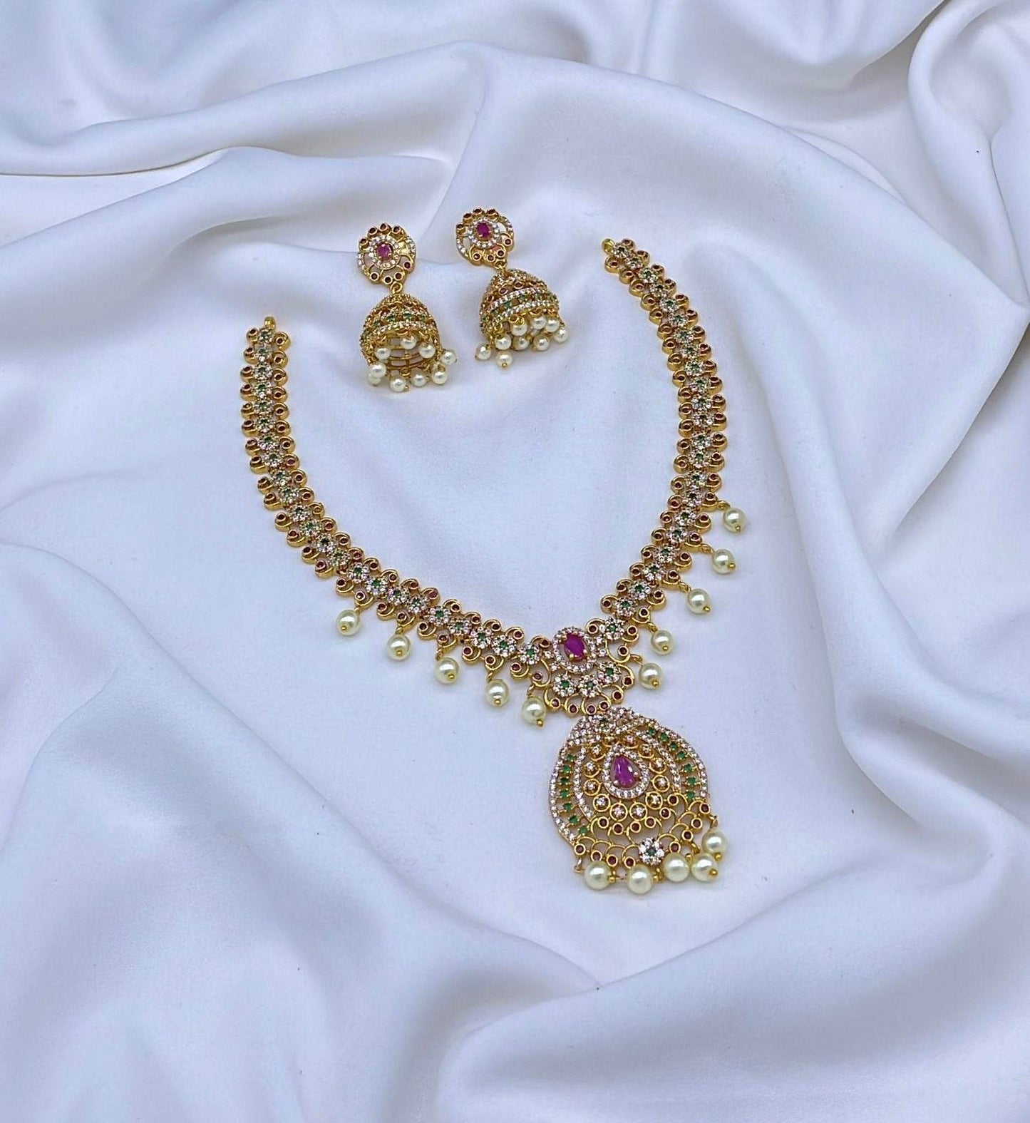 Premium Kempu & AD Stones Necklace - Nakshatra Jewels