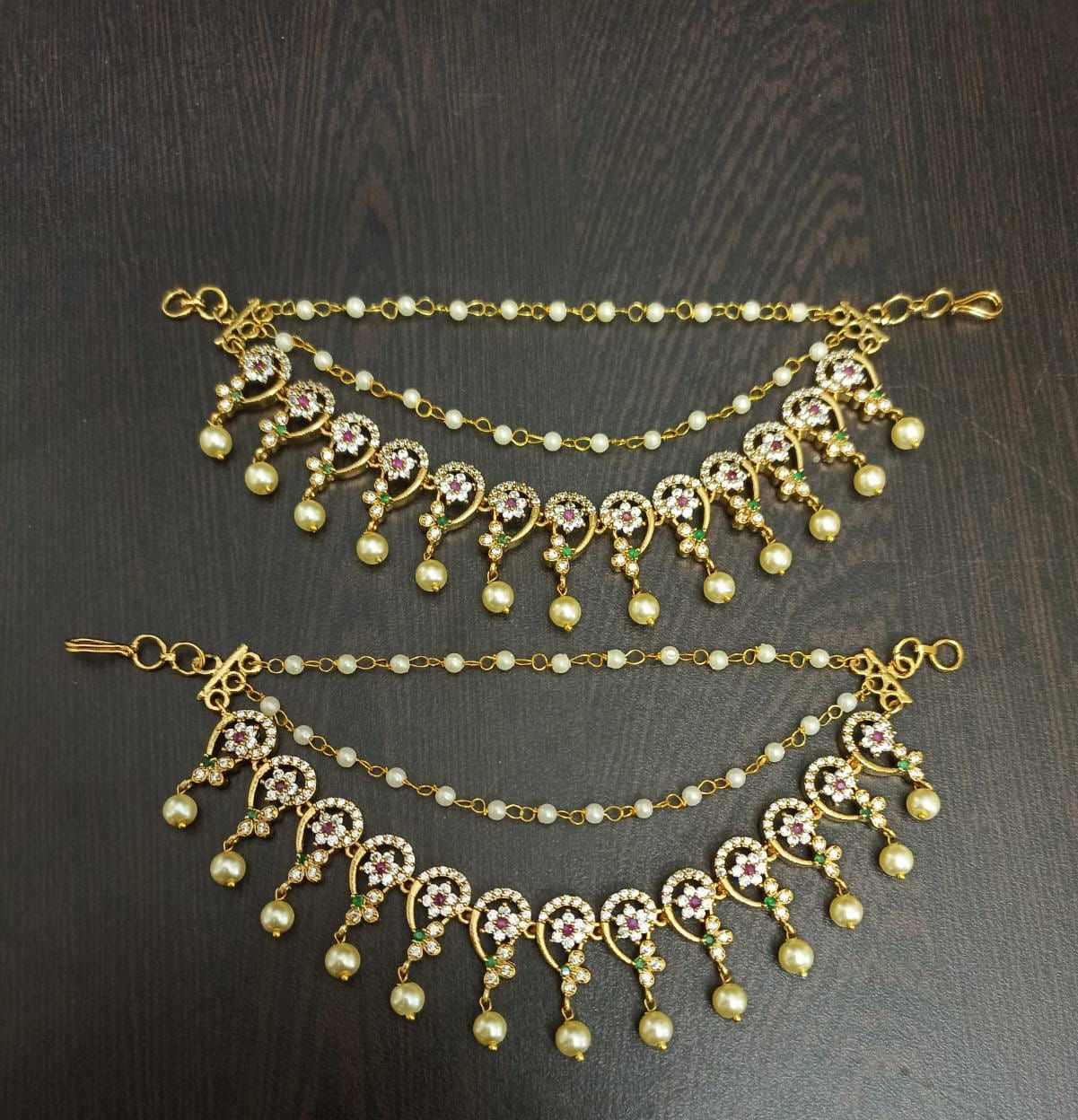 Premium Matt with AD and Kempu Stones Ear Chains