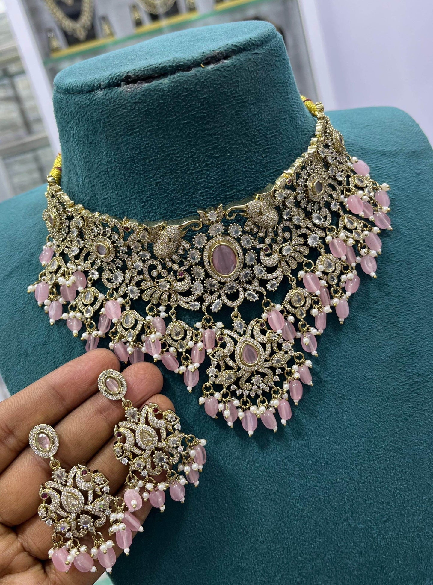 Victorian Polish with AD Stones Bridal Choker - Nakshatra Jewels