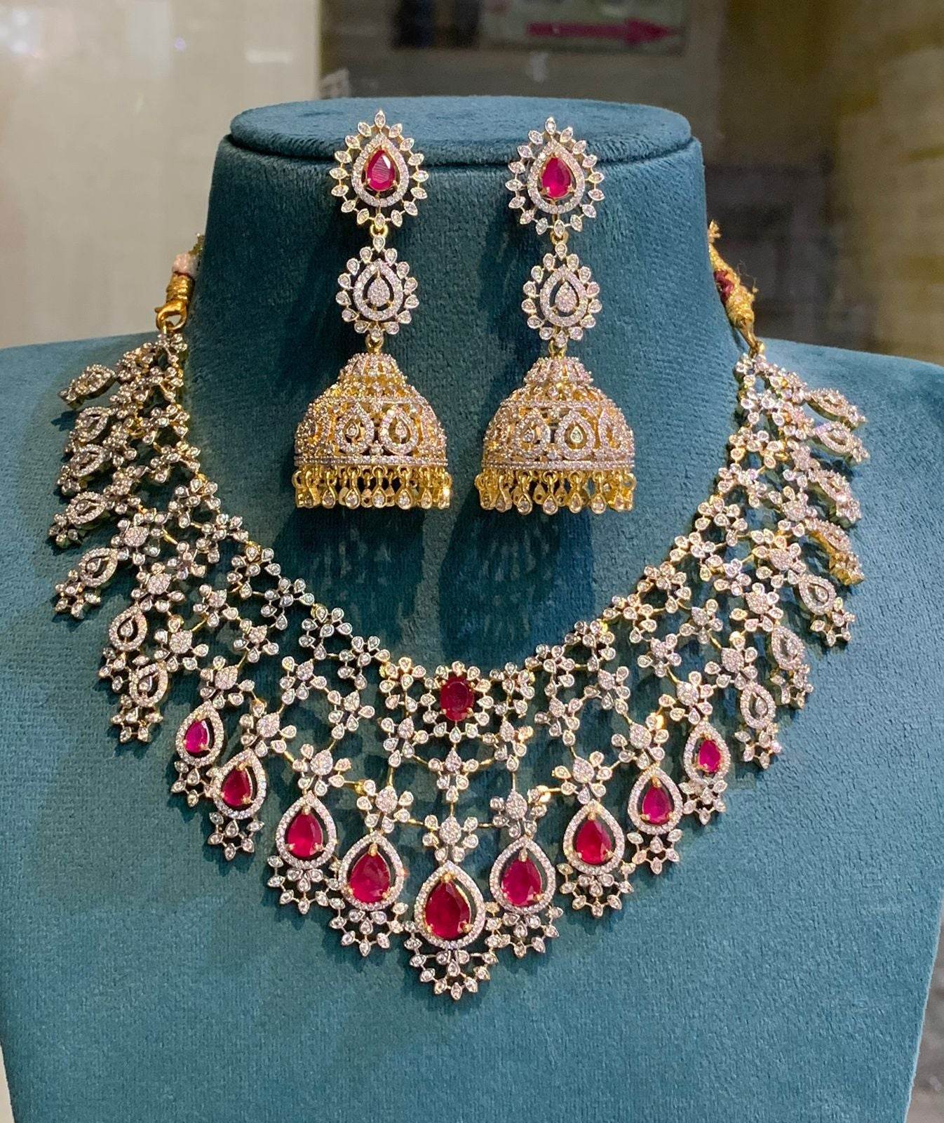 American Diamond Stones Bridal Neck Set - Nakshatra Jewels