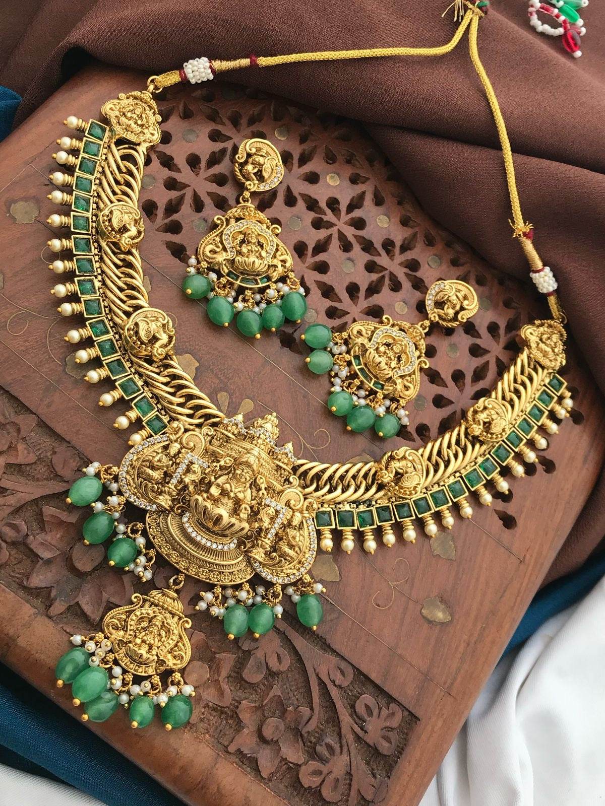 Nakshi Work with Kempu Stones Necklace - Nakshatra Jewels