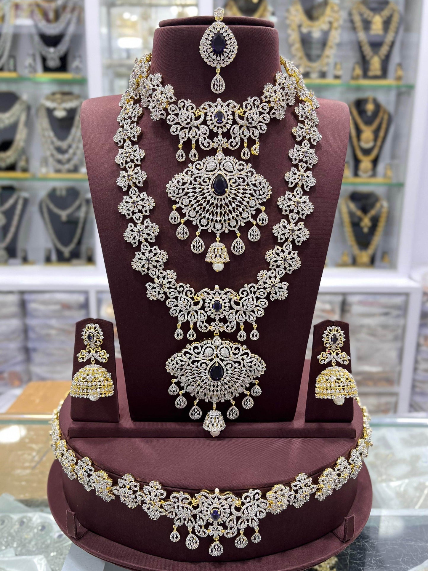 American Diamond Stones Bridal Combo Set - Nakshatra Jewels