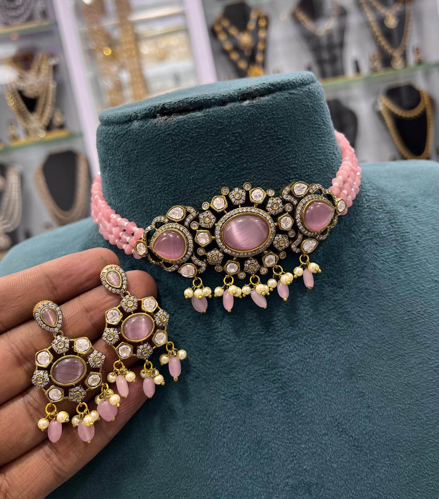 Victorian Polish AD Stones Choker - Nakshatra Jewels