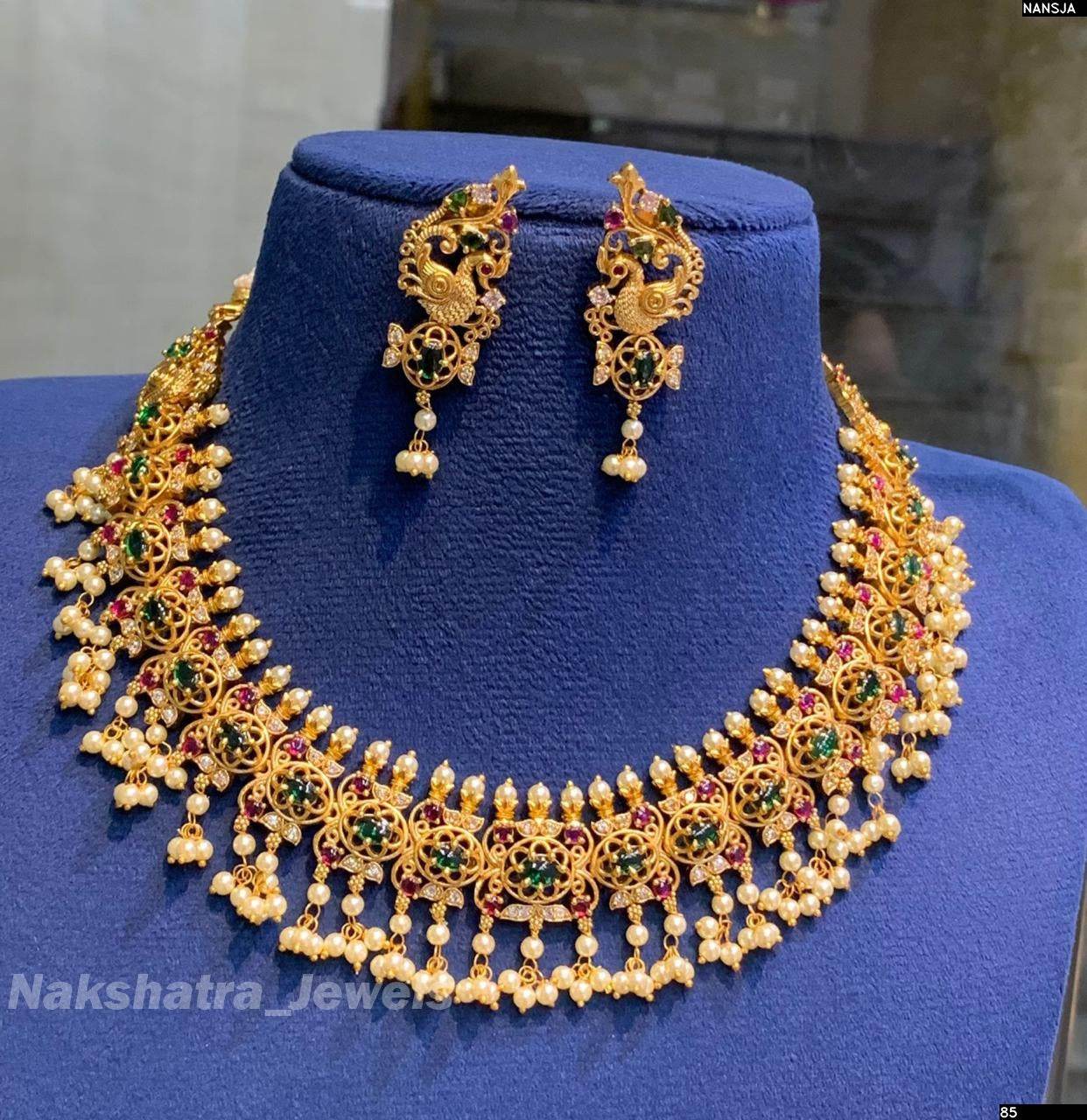 Premium Matt with AD & Kempu Stones Necklace - Nakshatra Jewels