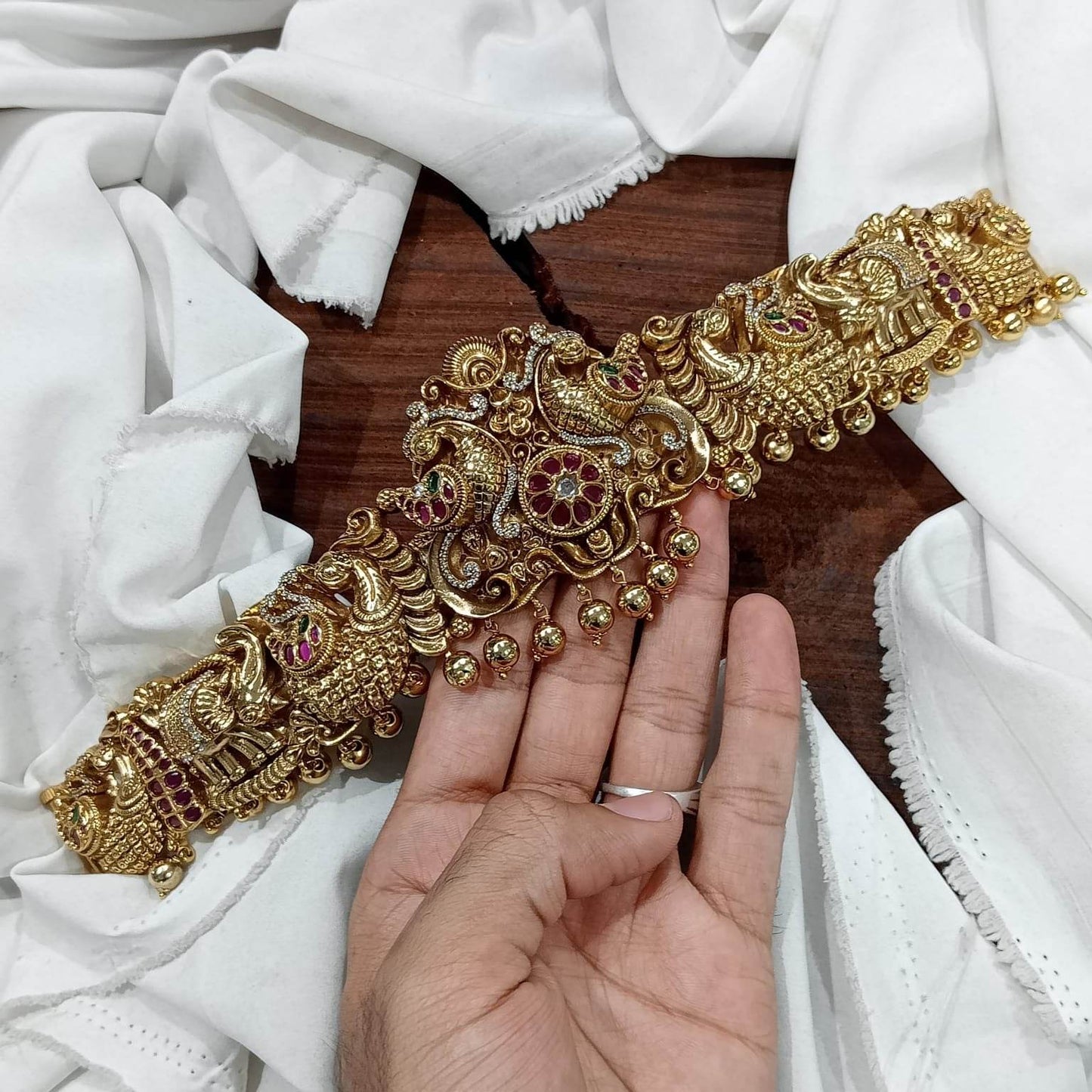 Nagasi work with AD and Kempu Stones Bridal Hip Belt - Nakshatra Jewels