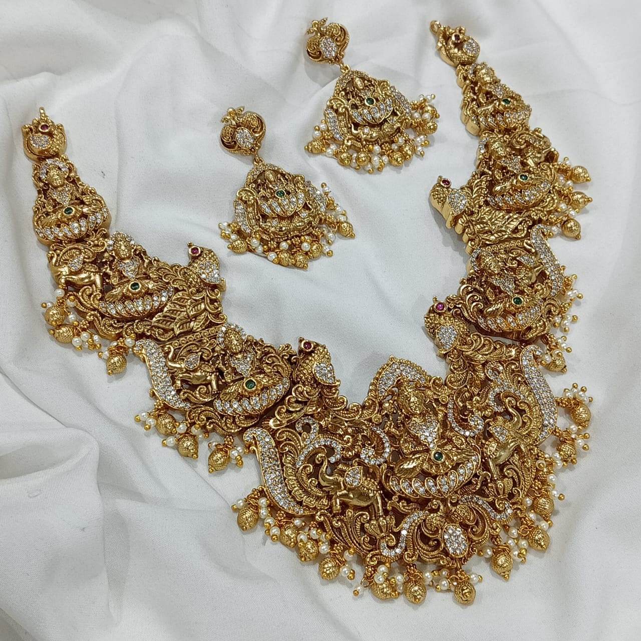 Nakshi Work with AD Stones Bridal Necklace - Nakshatra Jewels
