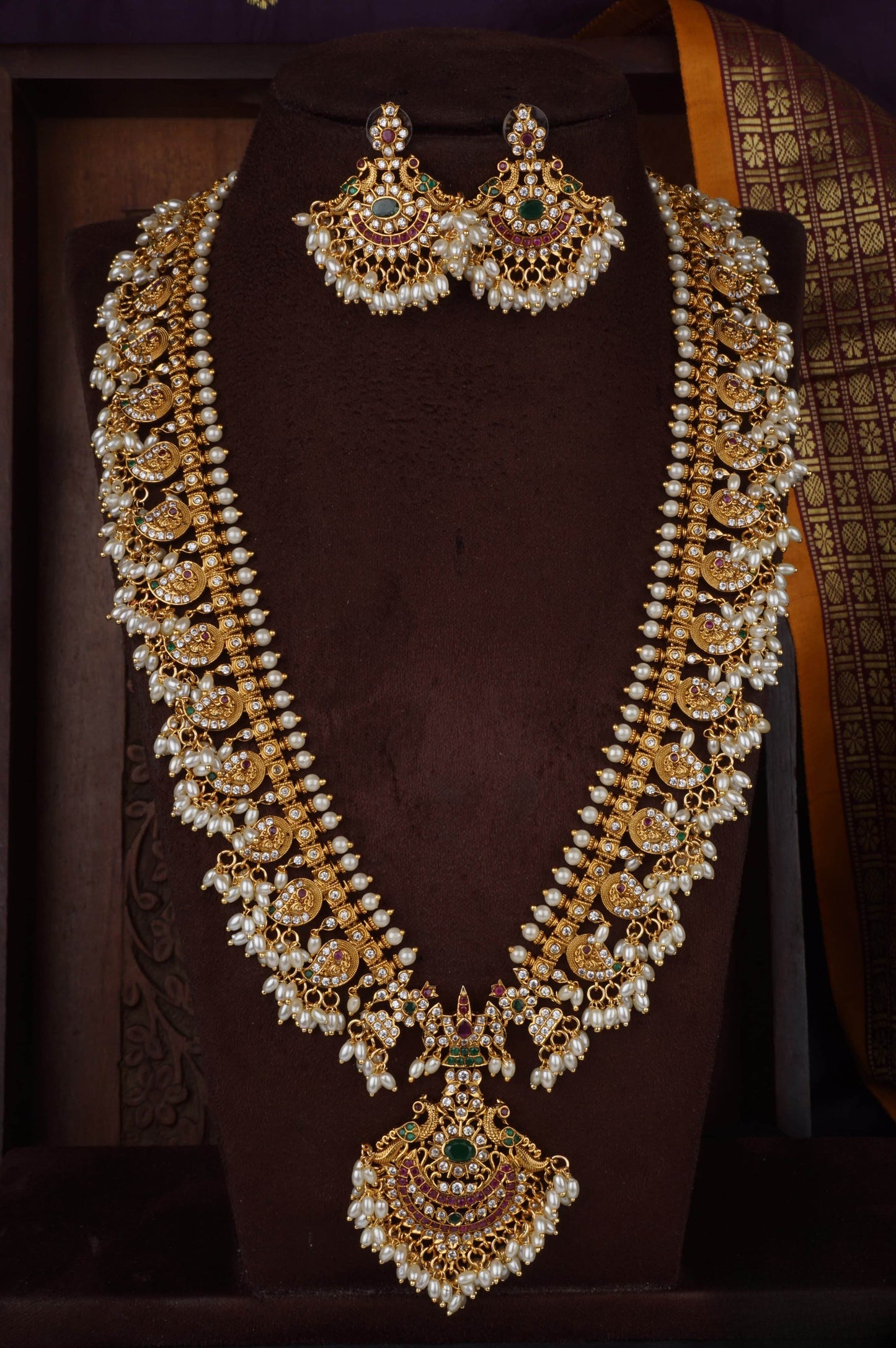Nakshi Work with Kempu stone’s Guttapusal Haram - Nakshatra Jewels