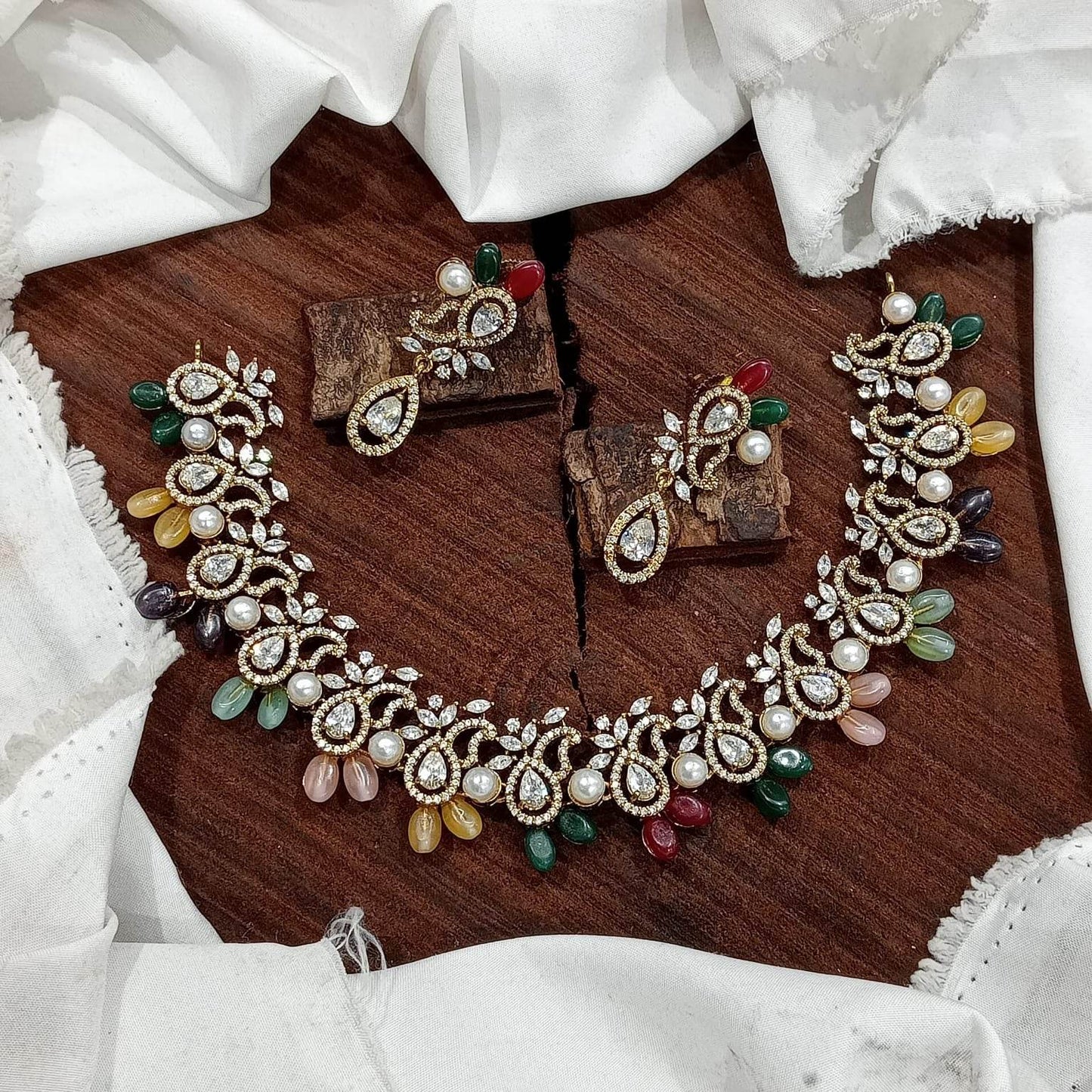 Victorian Polish AD Stones Necklace - Nakshatra Jewels