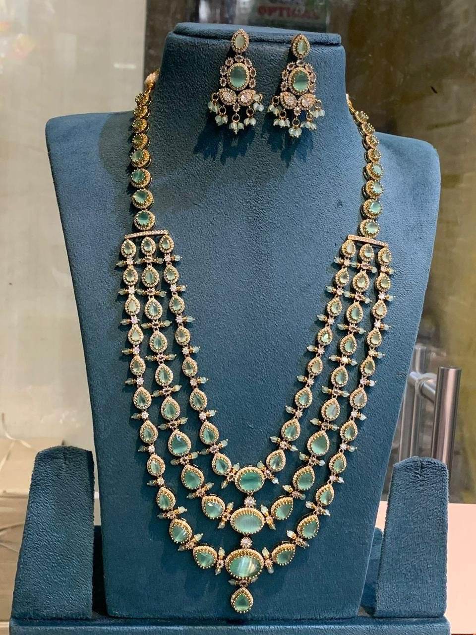 Victorian Polish with AD Stones Layer Haram - Nakshatra Jewels