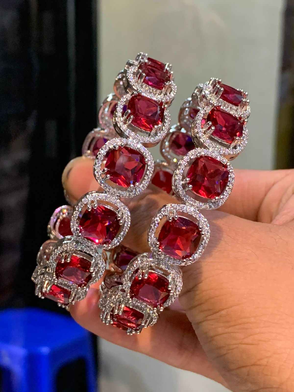 AD Stone Bangles (Silver polish)