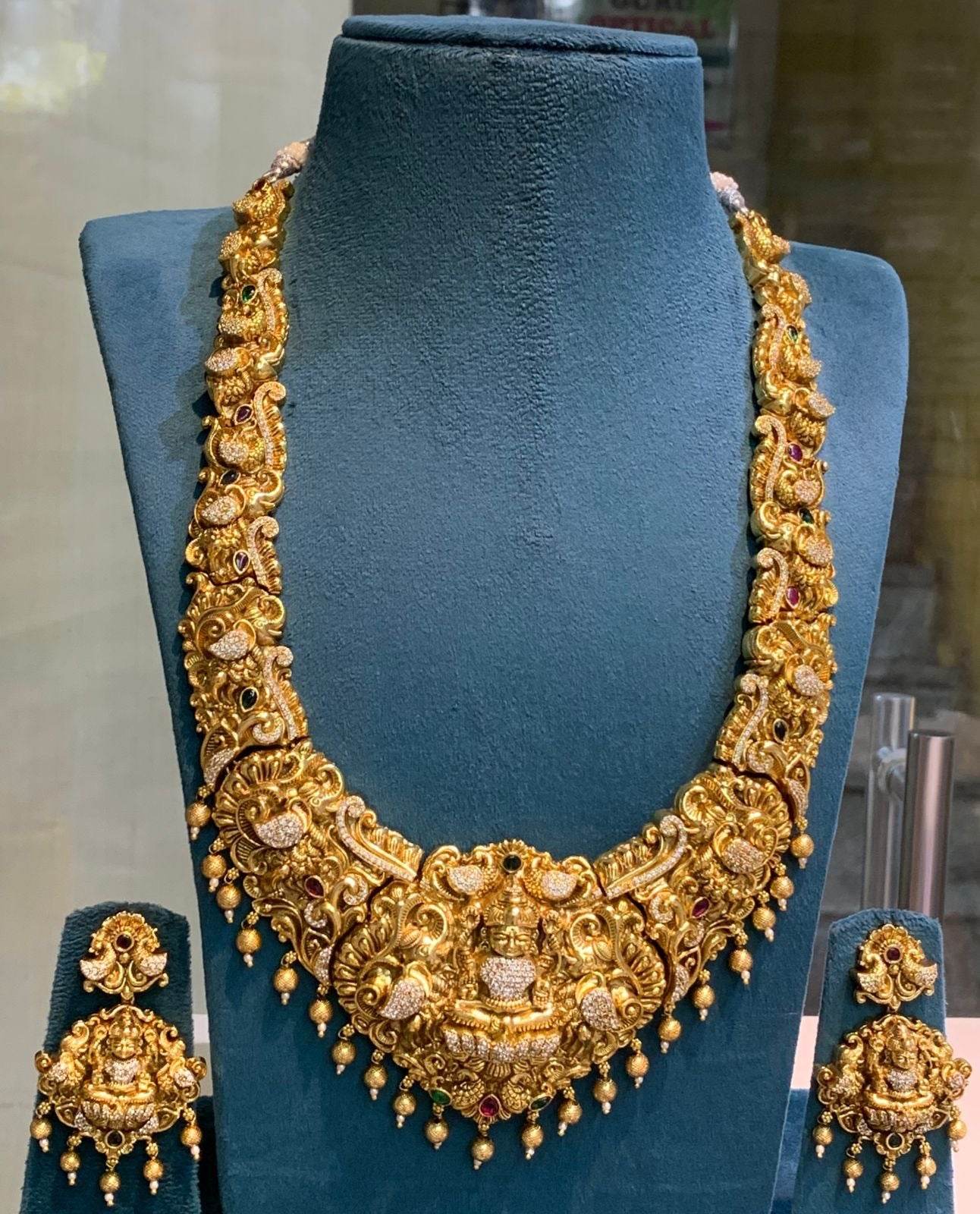 Nakshi Work with Ad stones Bridal Haram - Nakshatra Jewels