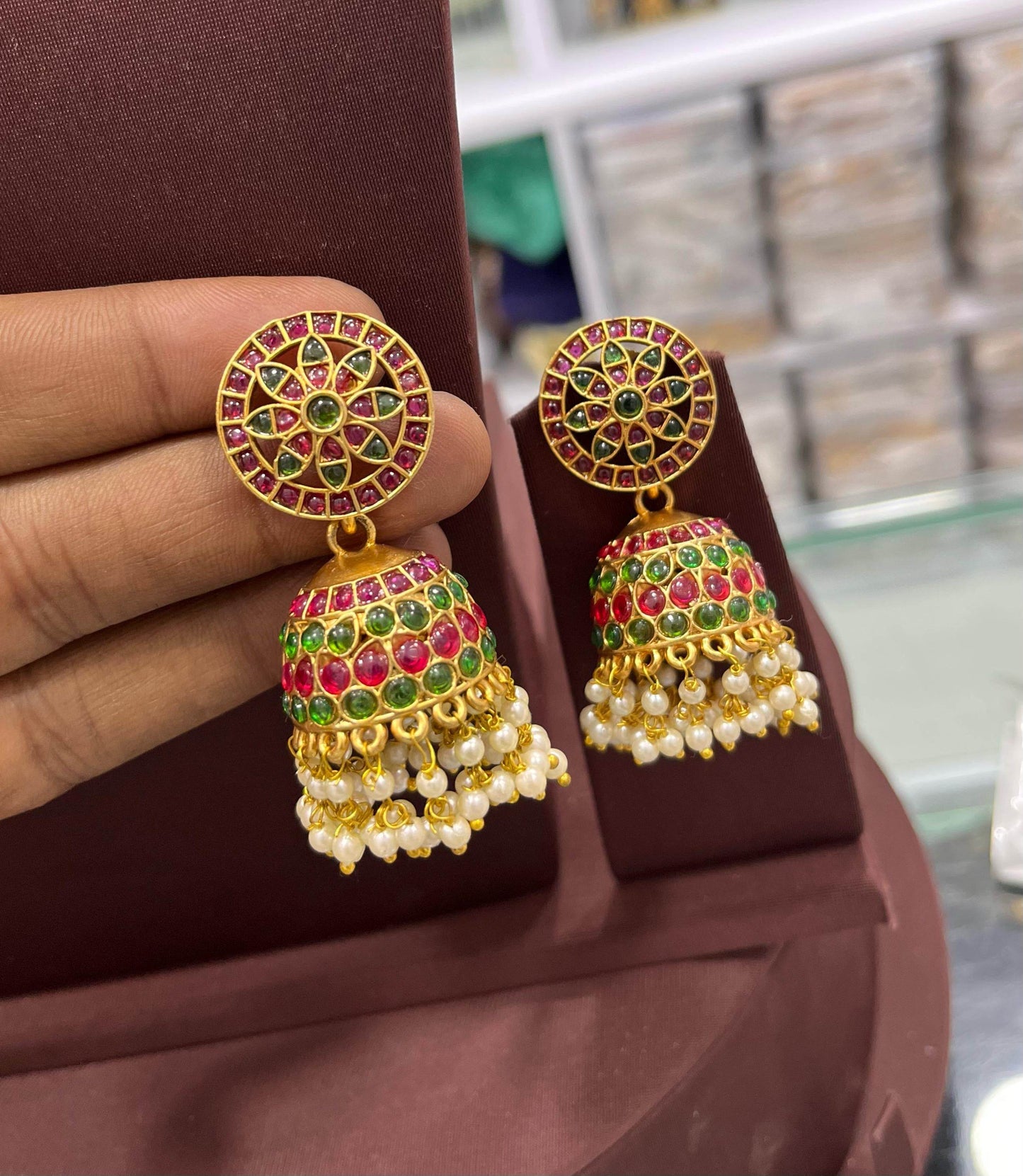Premium Matt with Kempu Stones Earrings - Nakshatra Jewels
