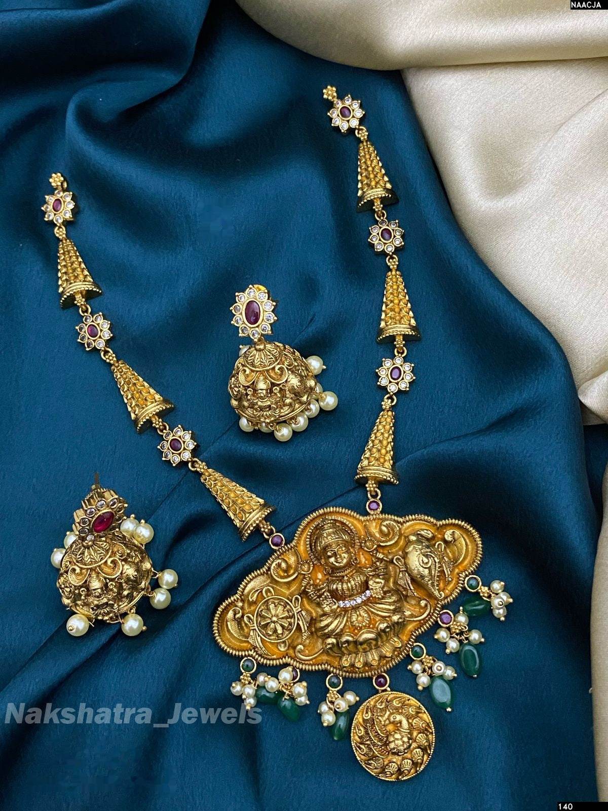 Nakshi Work with AD Stones Necklace - Nakshatra Jewels