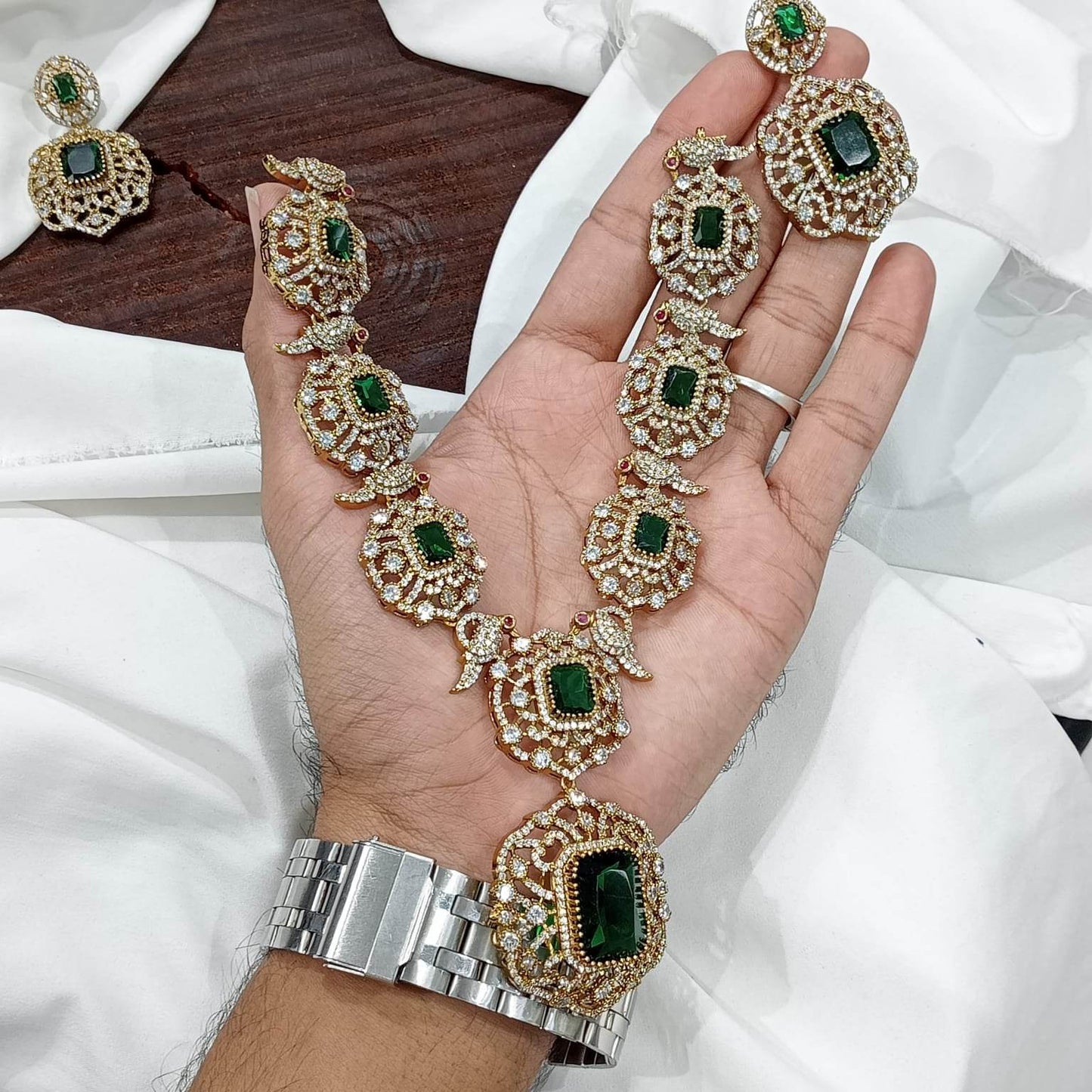 Victorian Polish with AD Stones Bridal Necklace - Nakshatra Jewels