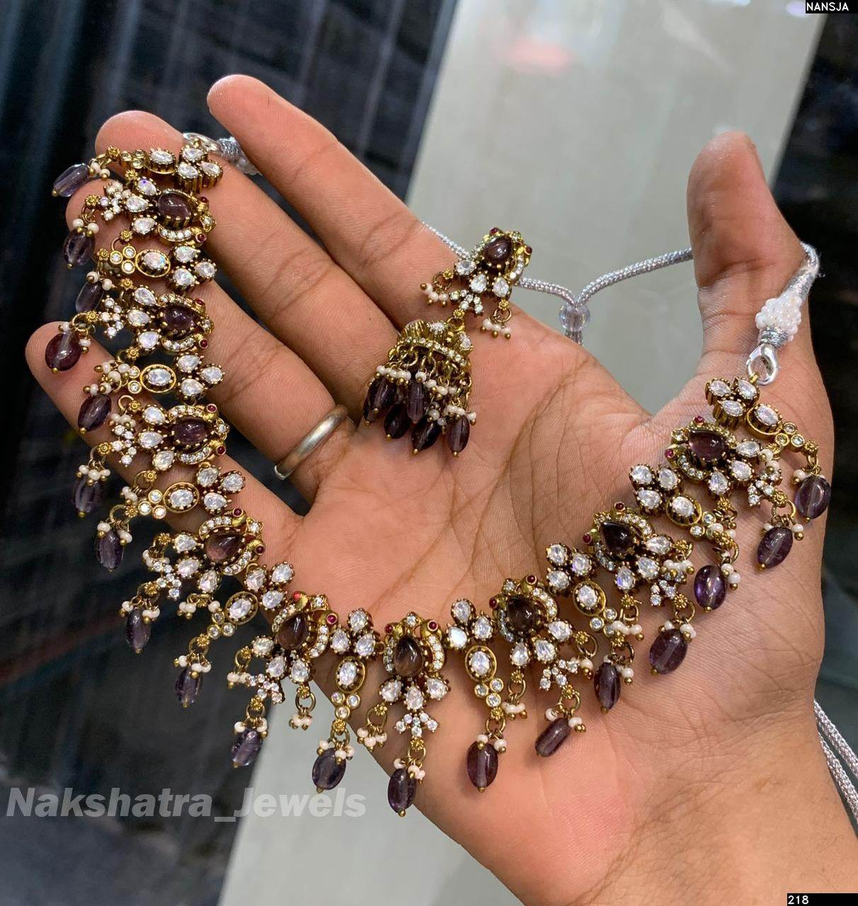 Victorian Polish with Moissanite Stones Neck Set - Nakshatra Jewels