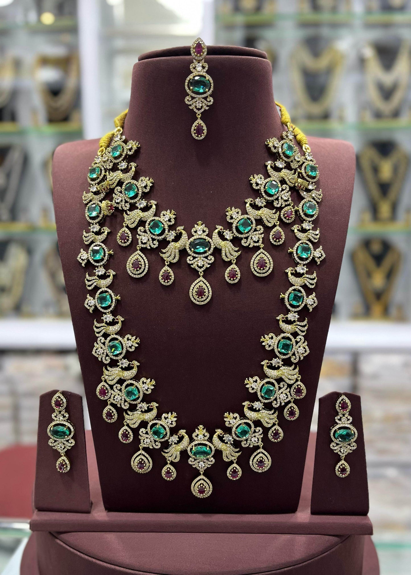 Victorian Polish with AD Stones Bridal Combo Set - Nakshatra Jewels
