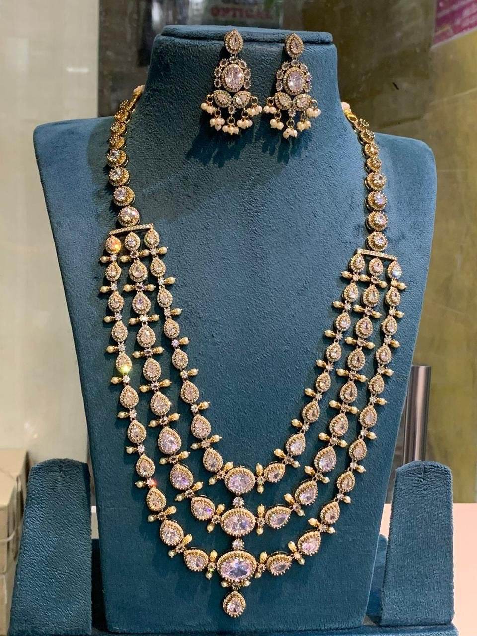 Victorian Polish with AD Stones Layer Haram - Nakshatra Jewels