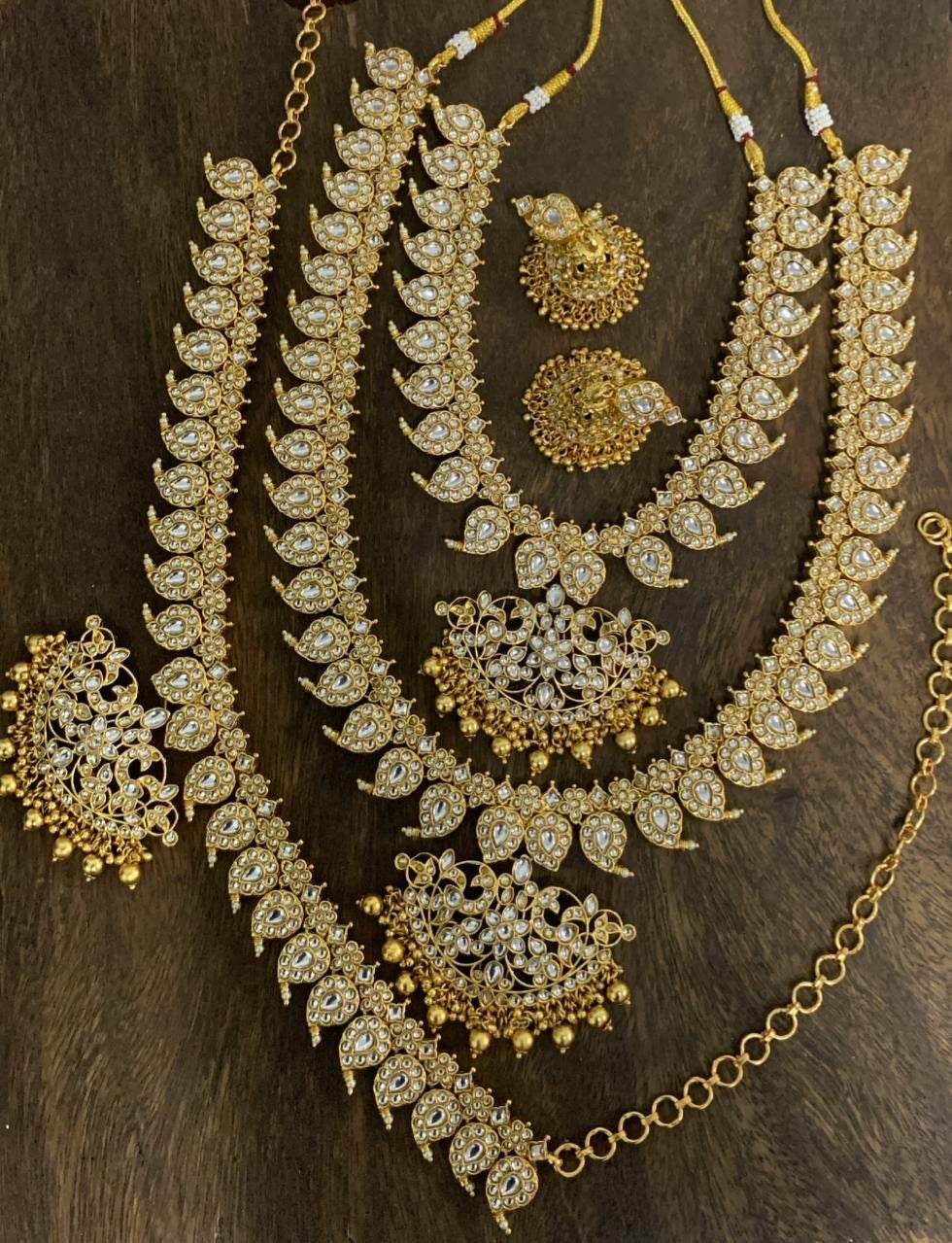 Nakshi Work with Kempu Stones Bridal Combo Set - Nakshatra Jewels